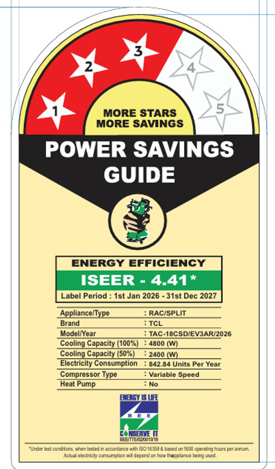 Image of TCL 2026 Model 1.5 Ton 3 Star Split Inverter 7 Step Convertible with Powerful and Fast cooling, 4 Ways Swing, Blue Fin and Fungal Protection, Energy saving, Silent Operation AC