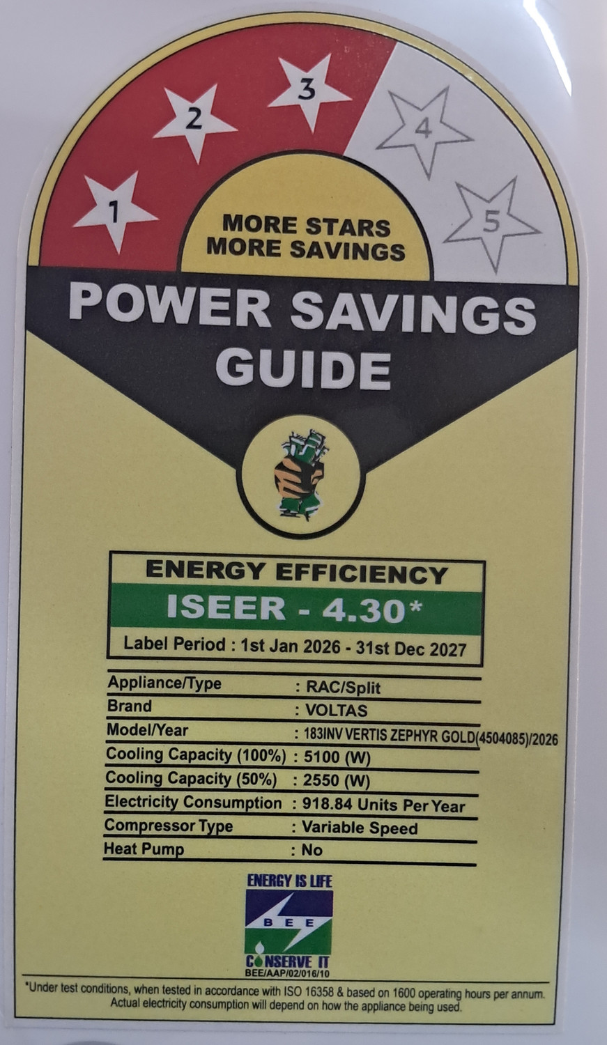 Image of Voltas 2026 Model 1.5 Ton 3 Star Split Inverter AC