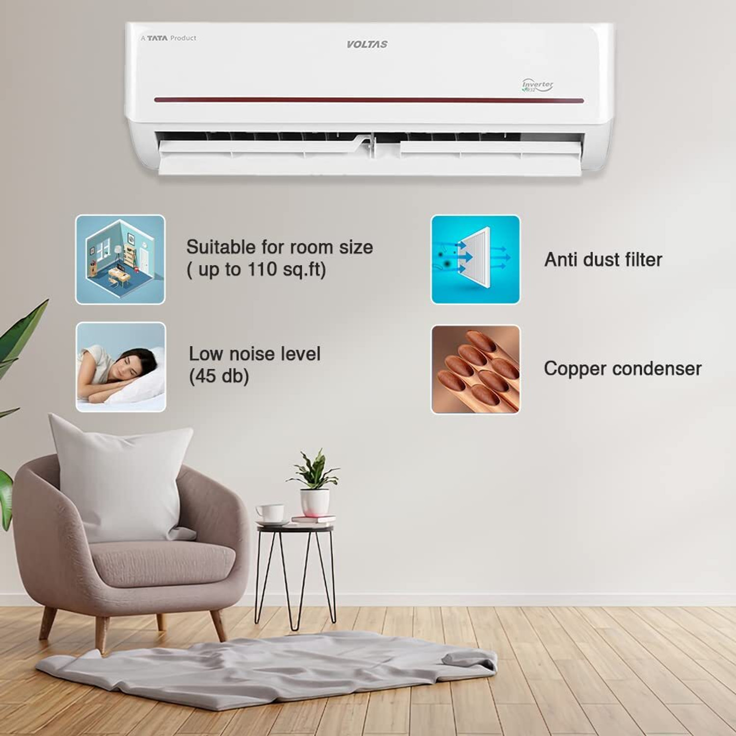 Image of Voltas 2022 Model 1 Ton 3 Star Split Dual Inverter Hot and Cold AC
