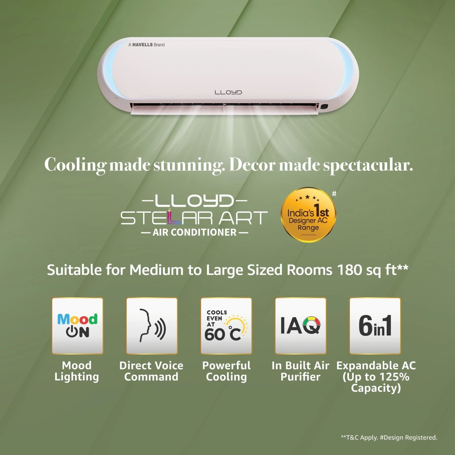 Image of Lloyd Stellar Art 2025 Model 1.5 Ton 5 Star Split Inverter with Wi-fi 6 in 1 Expandable Stellar ArtMood Lighting, In-Built Air Purifier, Direct Voice Command AC