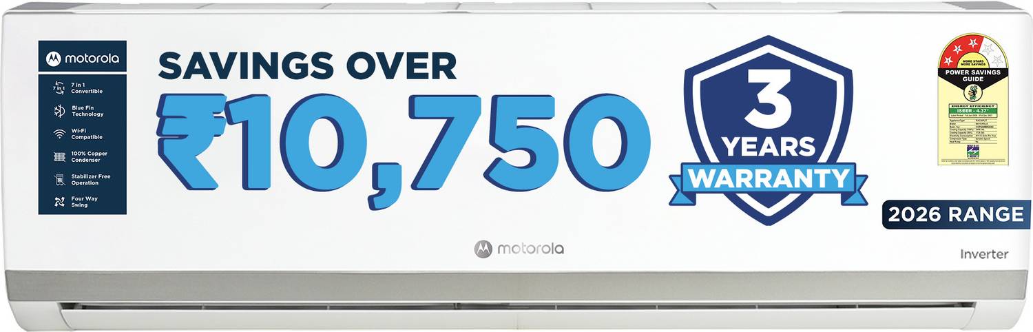 MOTOROLA 2026 Model 1 Ton 3 Star Split Inverter with Wi-fi | Free Installation with 3-Year Comprehensive Warranty with Attachments included AC
