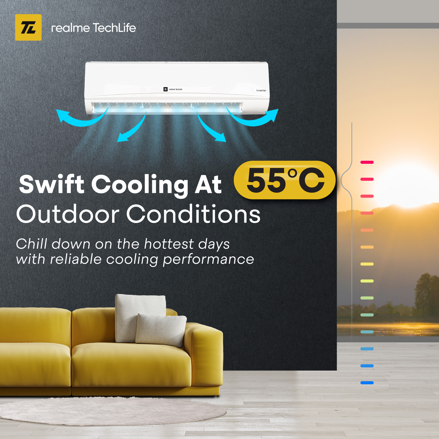 Image of realme TechLife 2026 Model 2 Ton 3 Star Split Inverter with Wi-fi 5-in-1 Convertible with Rapid Cool Technology Smart AC