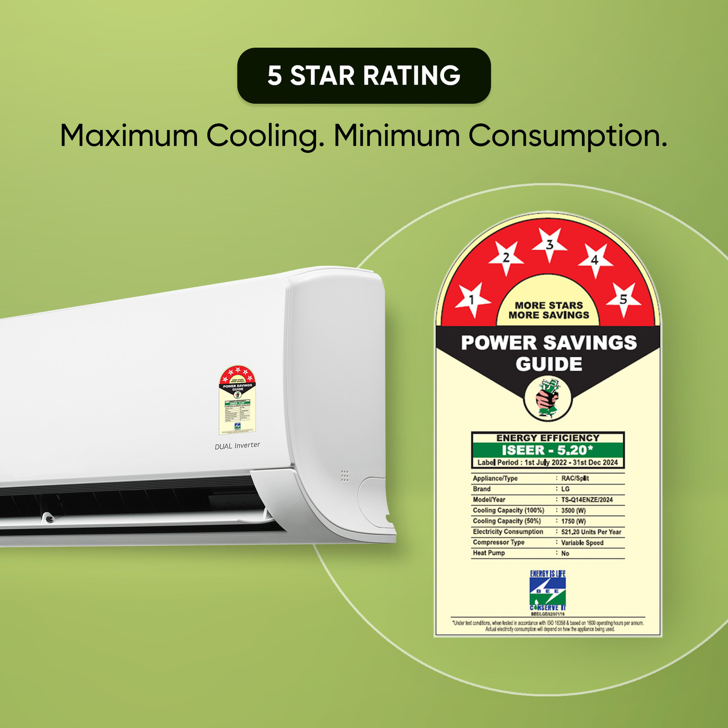 Image of LG 2024 Model 1 Ton 5 Star Split Dual Inverter Viraat Mode, Super Silent, HD Filter With Anti-Virus Protection AC With 4 Way Swing, Monsoon Comfort & ADC Sensor AC