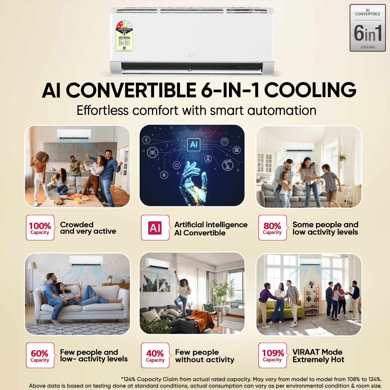 Image of LG 2026 Model 0.8 ton 2 Star Split Smart Inverter Faster Cooling and Energy Saving, AI Convertible 6-in-1 Cooling, HD Filter with Anti Virus Protection, Him Clean, VIRAAT Mode and Diet Mode Plus AC