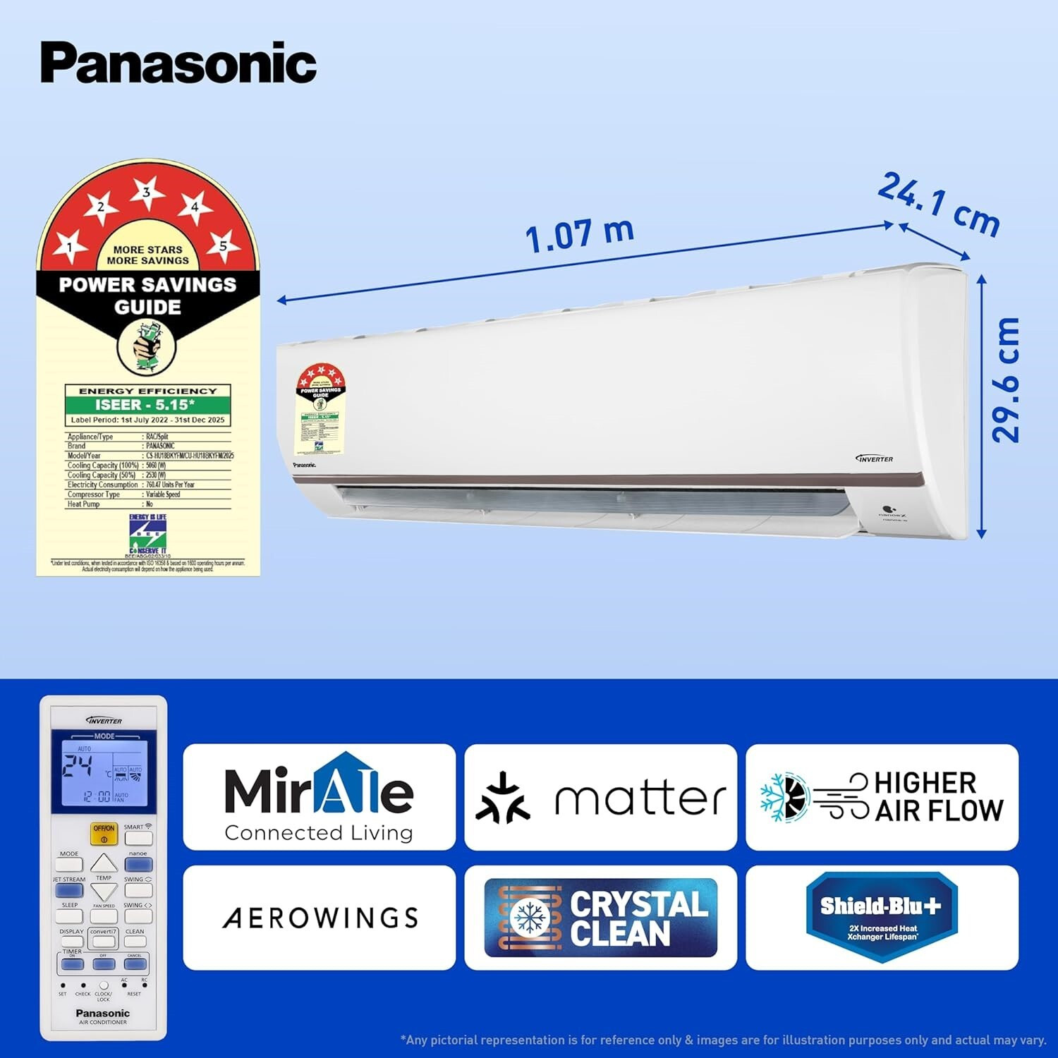 Image of Panasonic 2025 Model 1.5 Ton 5 Star Split Inverter with Wi-fi AC