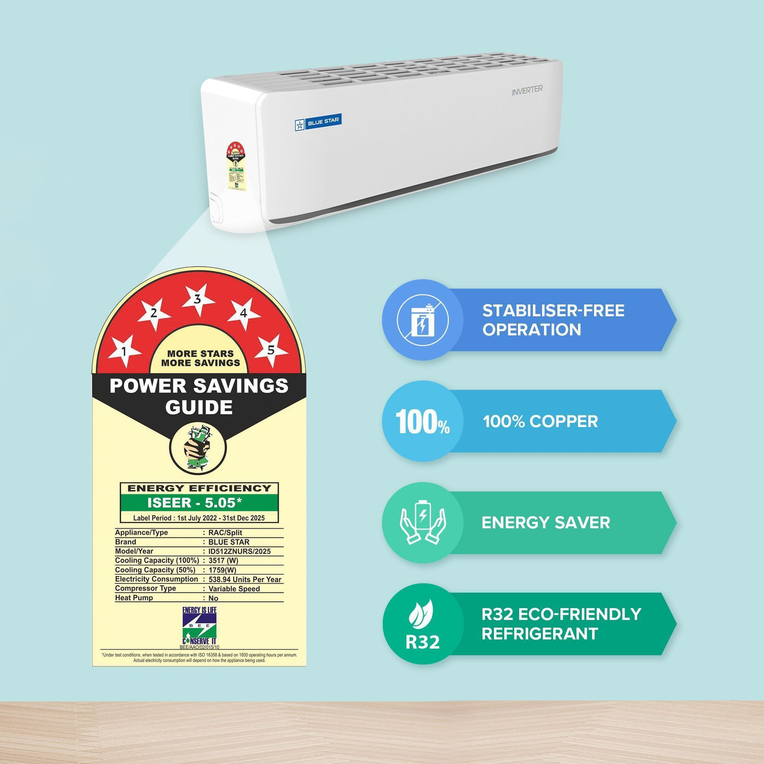 Image of Blue Star 2025 Model 1 Ton 5 Star Split Inverter with Wi-fi AC