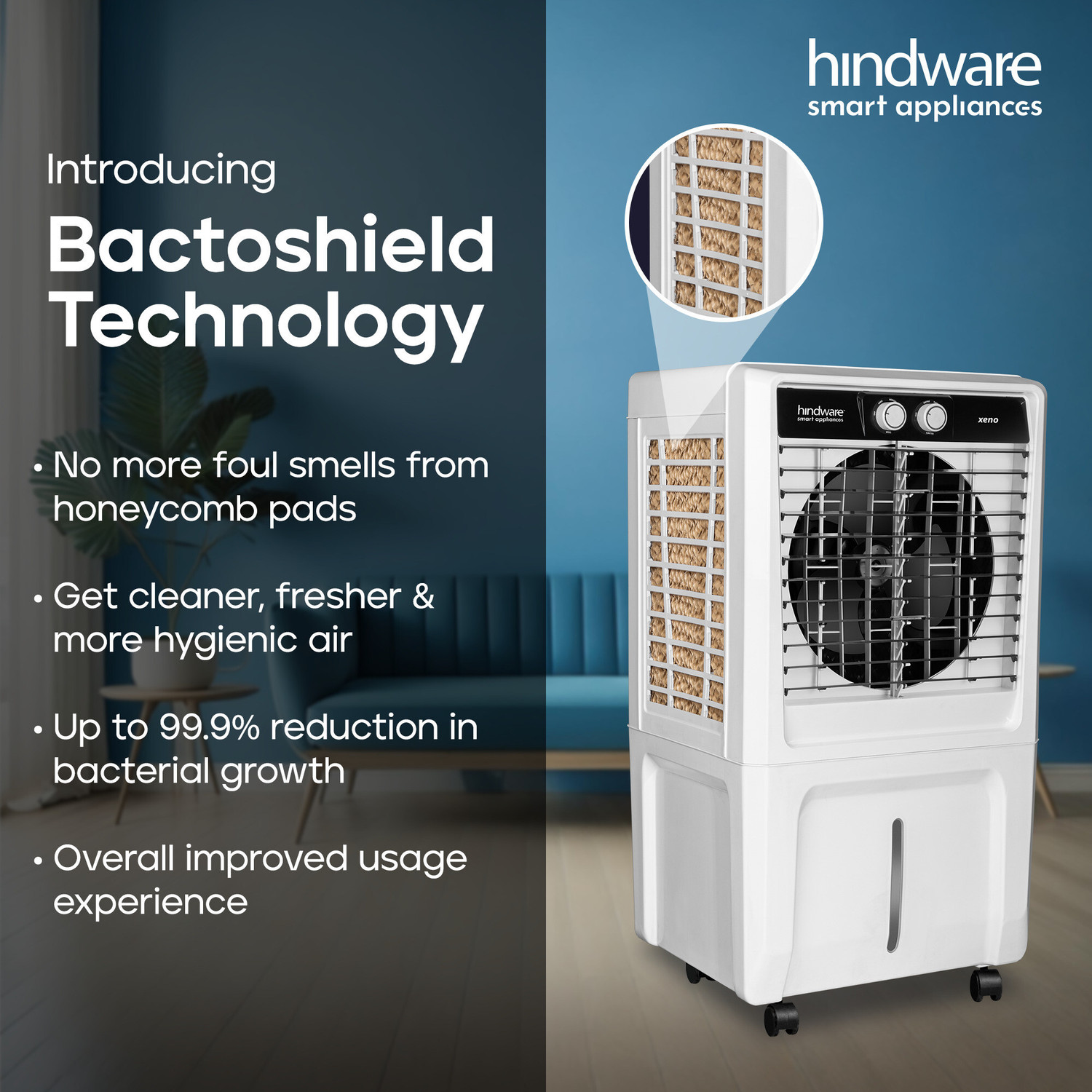 Image of Hindware Smart Appliances 55 L Room /Personal Air Cooler Anti-Bacterial Protection, Inverter Compatible