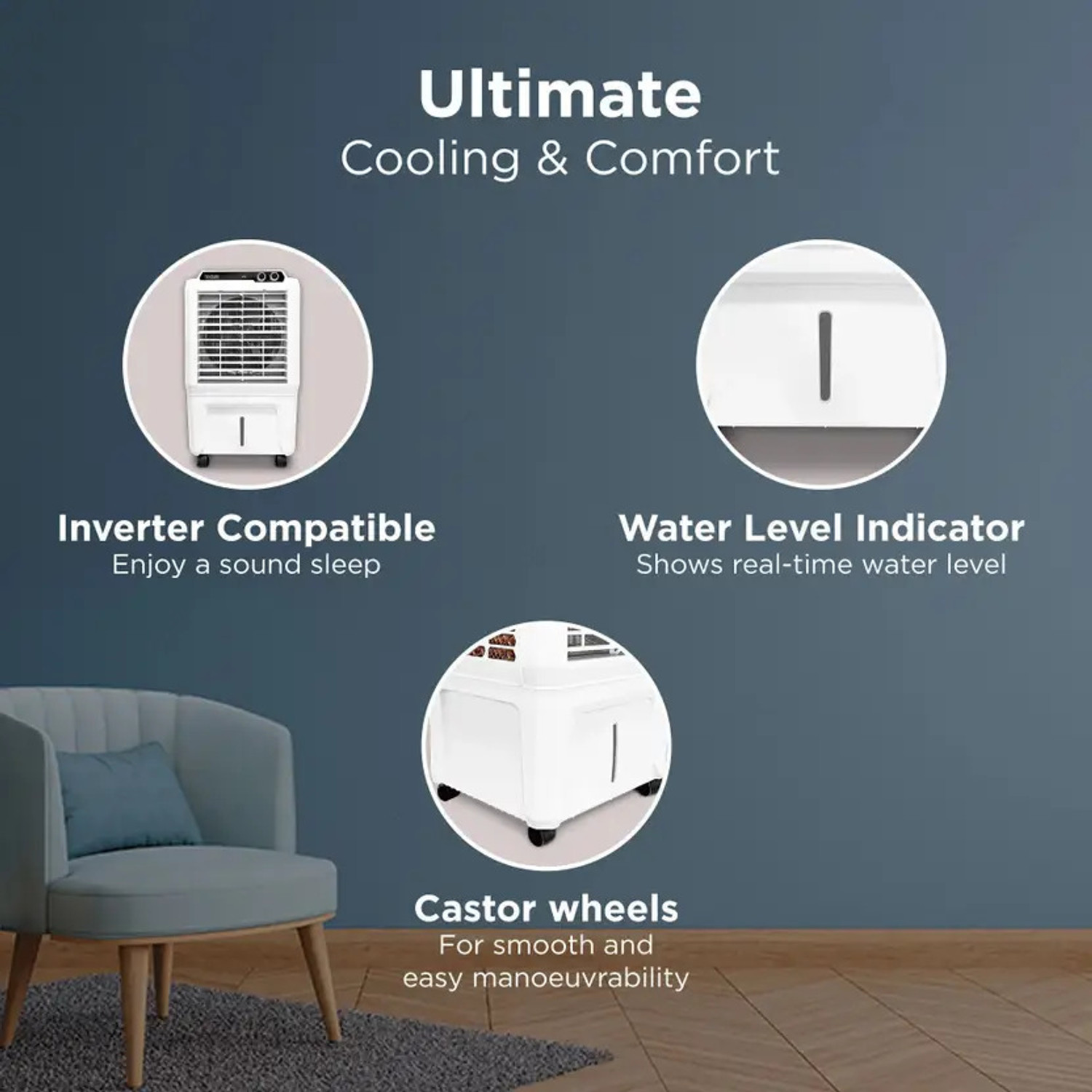 Image of Hindware Smart Appliances 45 L Room /Personal Air Cooler Anti-Bacterial Protection, Inverter Compatible