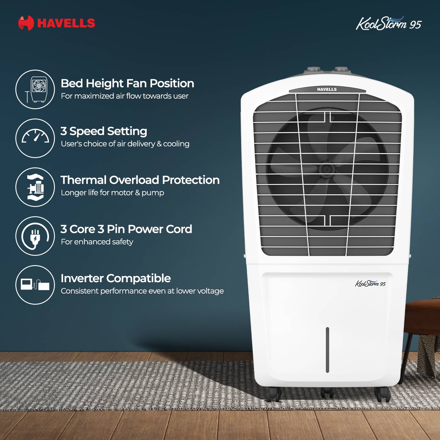 HAVELLS 95 L Desert Air Cooler (Grey, White, KoolStorm 95)