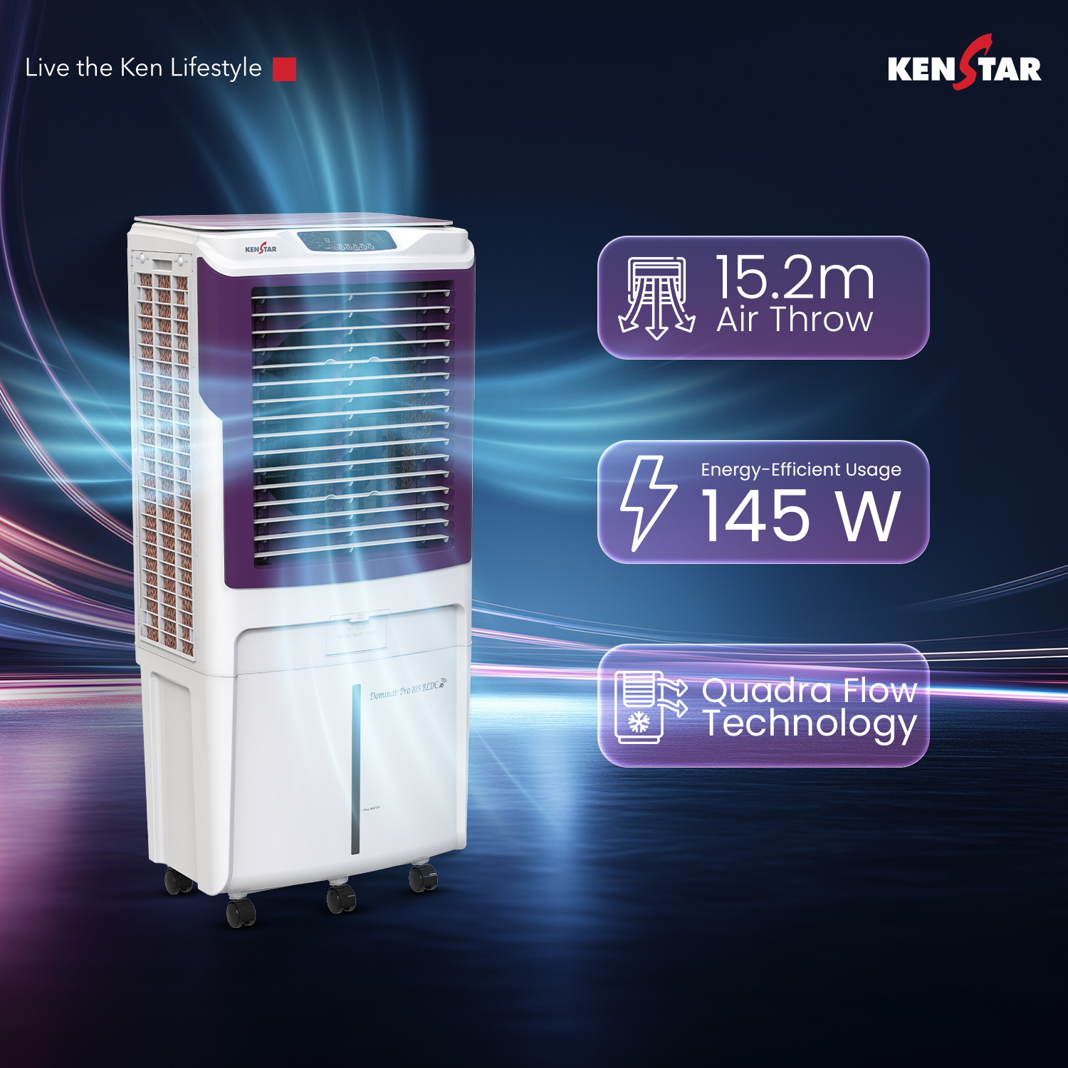 Image of Kenstar 105 L Desert Air Cooler Honeycomb Pads, Anti-Bacterial Protection, Inverter Compatible, Collapsible Louver, 5 Star BEE Rating