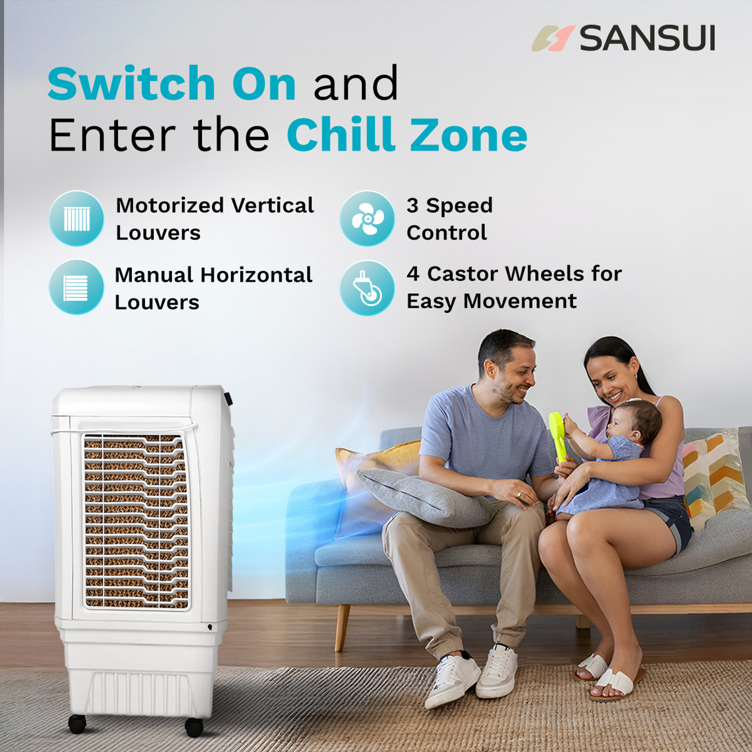 Image of Sansui 105 L Desert Air Cooler Honeycomb Cooling Pads, Ice Chamber, Large Tank