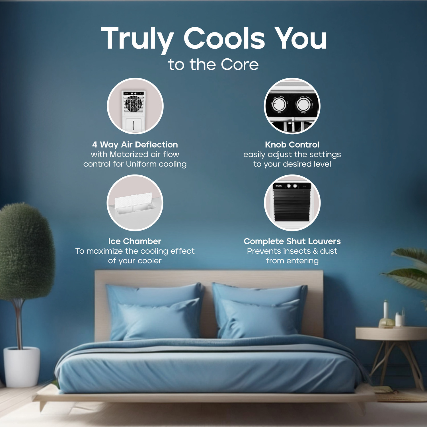 Image of Hindware Smart Appliances 55 L Room /Personal Air Cooler Anti-Bacterial Protection, Inverter Compatible