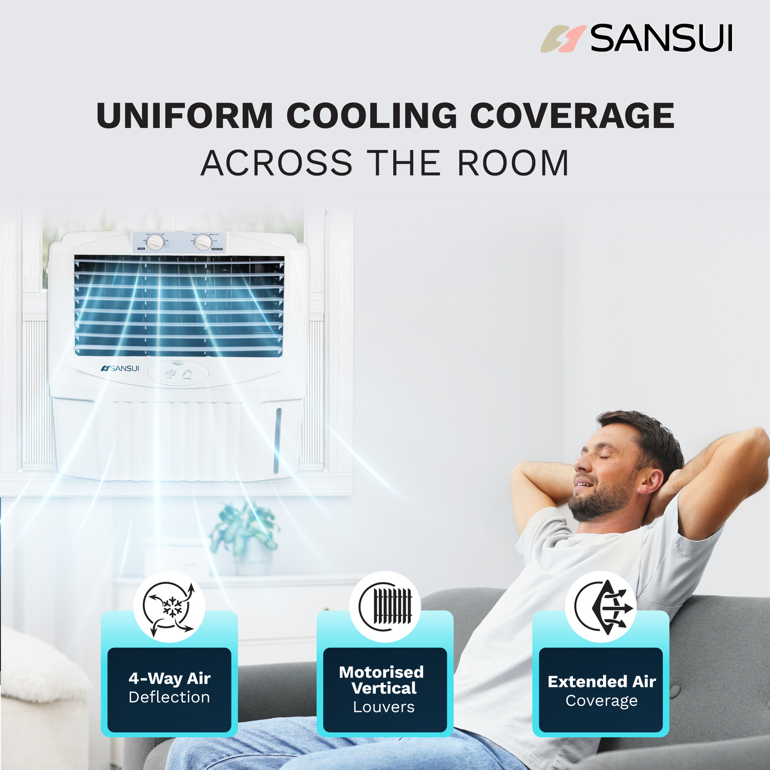 Image of Sansui 55 L Window Air Cooler High Grade Honeycomb design, Large Tank
