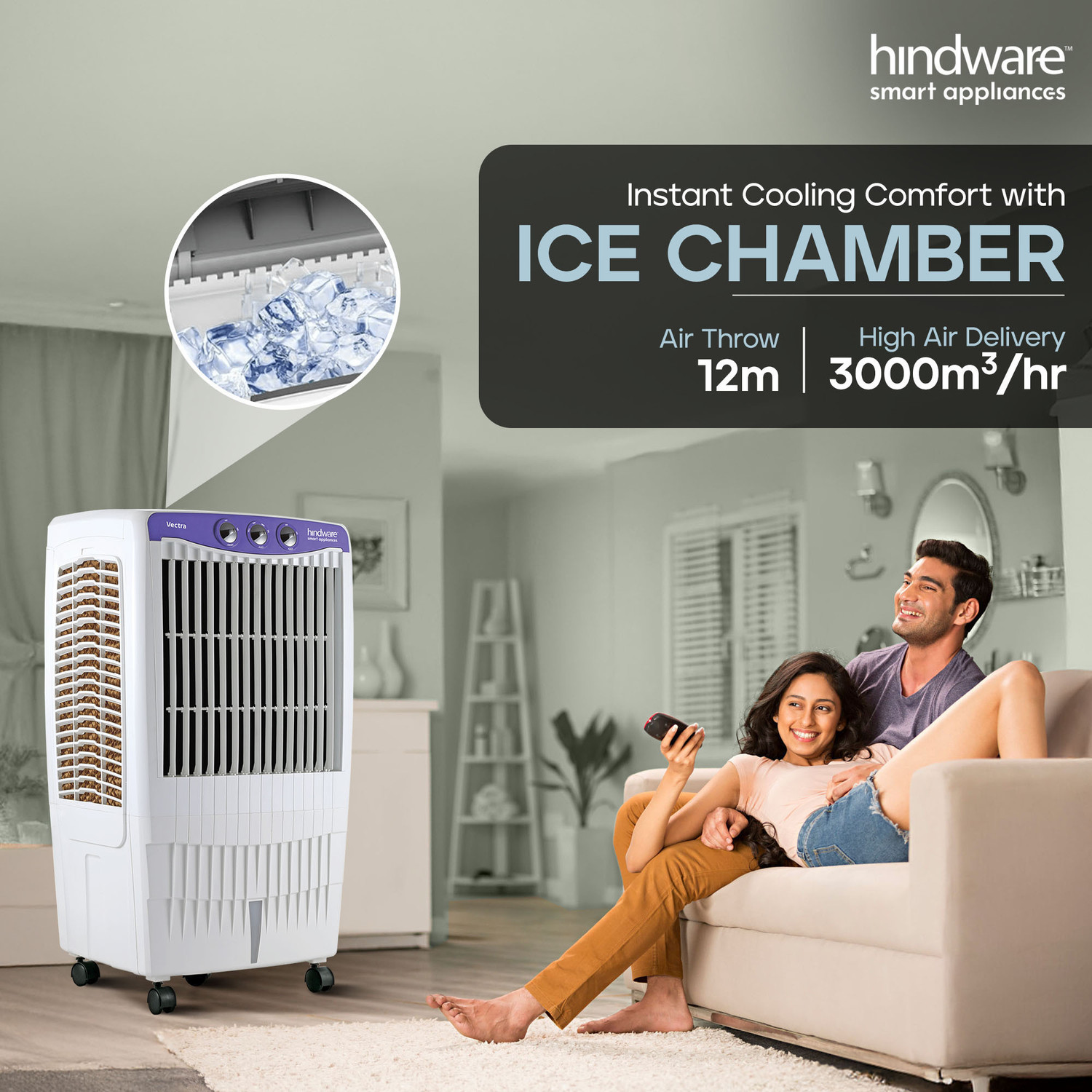 Image of Hindware Smart Appliances 85 L Desert Air Cooler Anti-Bacterial Protection, Inverter Compatible