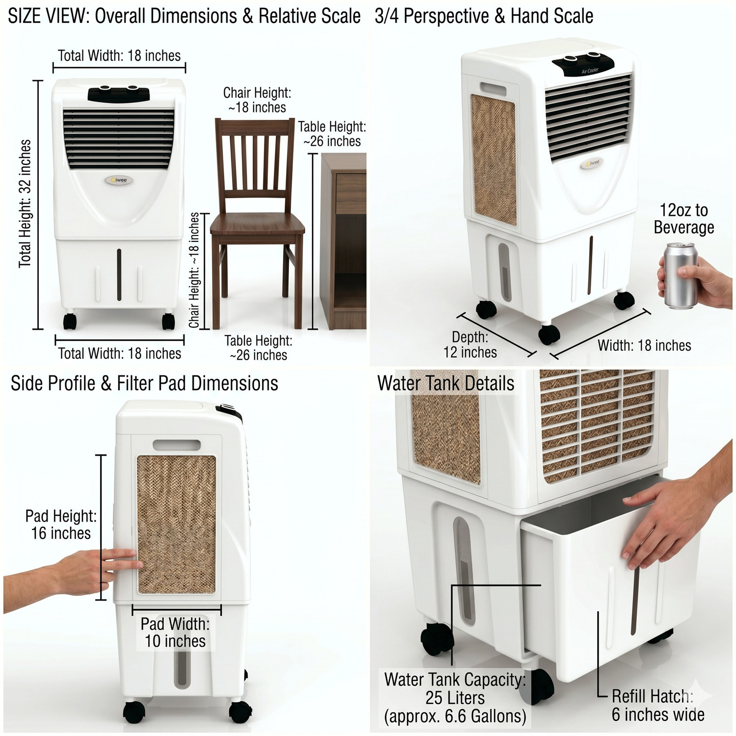 Image of Qiwee 37 L Room /Personal Air Cooler