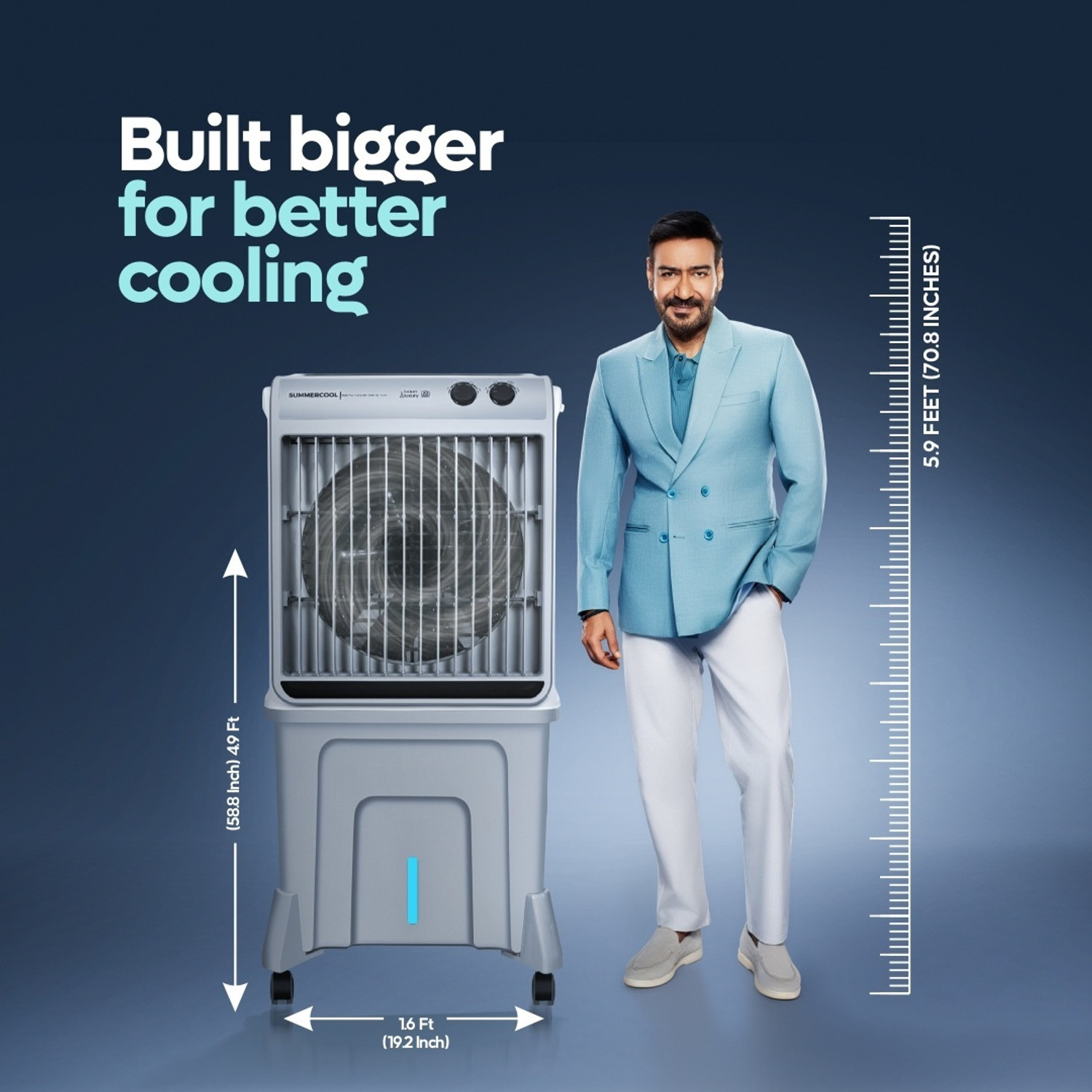 Image of Summercool 120 L Desert Air Cooler (Grey, Ivaan, 120 Lts Tank, Honeycomb Pads, Invertor compatible, Wheel)