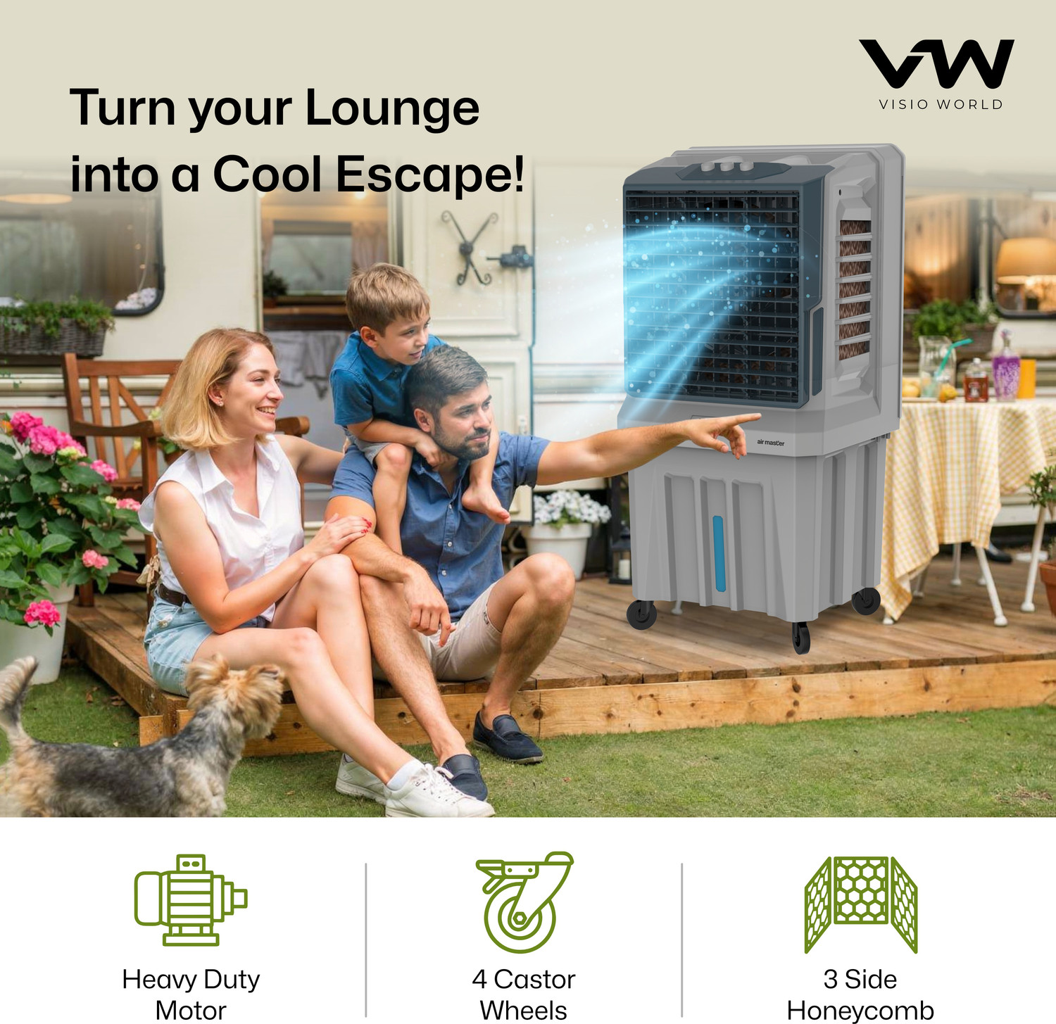 Image of VW 100 L Desert Air Cooler With 3 side Honeycomb, Bacteria Free Cooling Pad Technology, Inverter Compatible