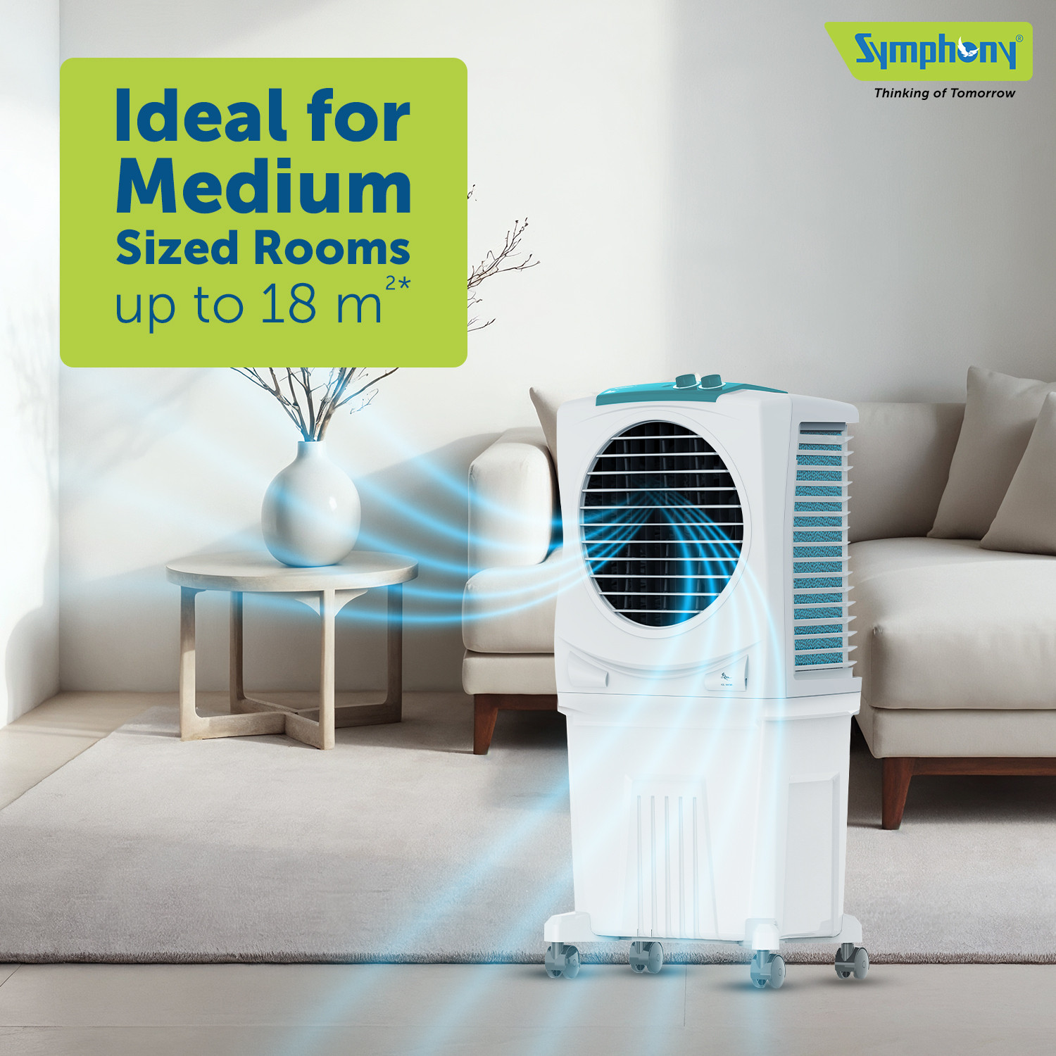 Image of Symphony 37 L Room /Personal Air Cooler with 3 side Honeycomb Cooling Pad CFD Technology Inverter Compatible