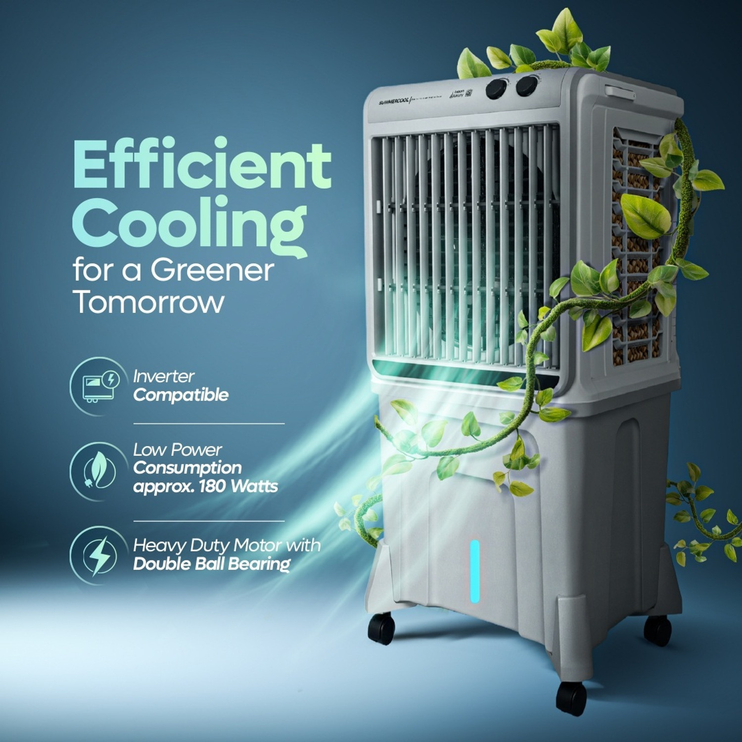 Image of Summercool 120 L Desert Air Cooler (Grey, Ivaan, 120 Lts Tank, Honeycomb Pads, Invertor compatible, Wheel)