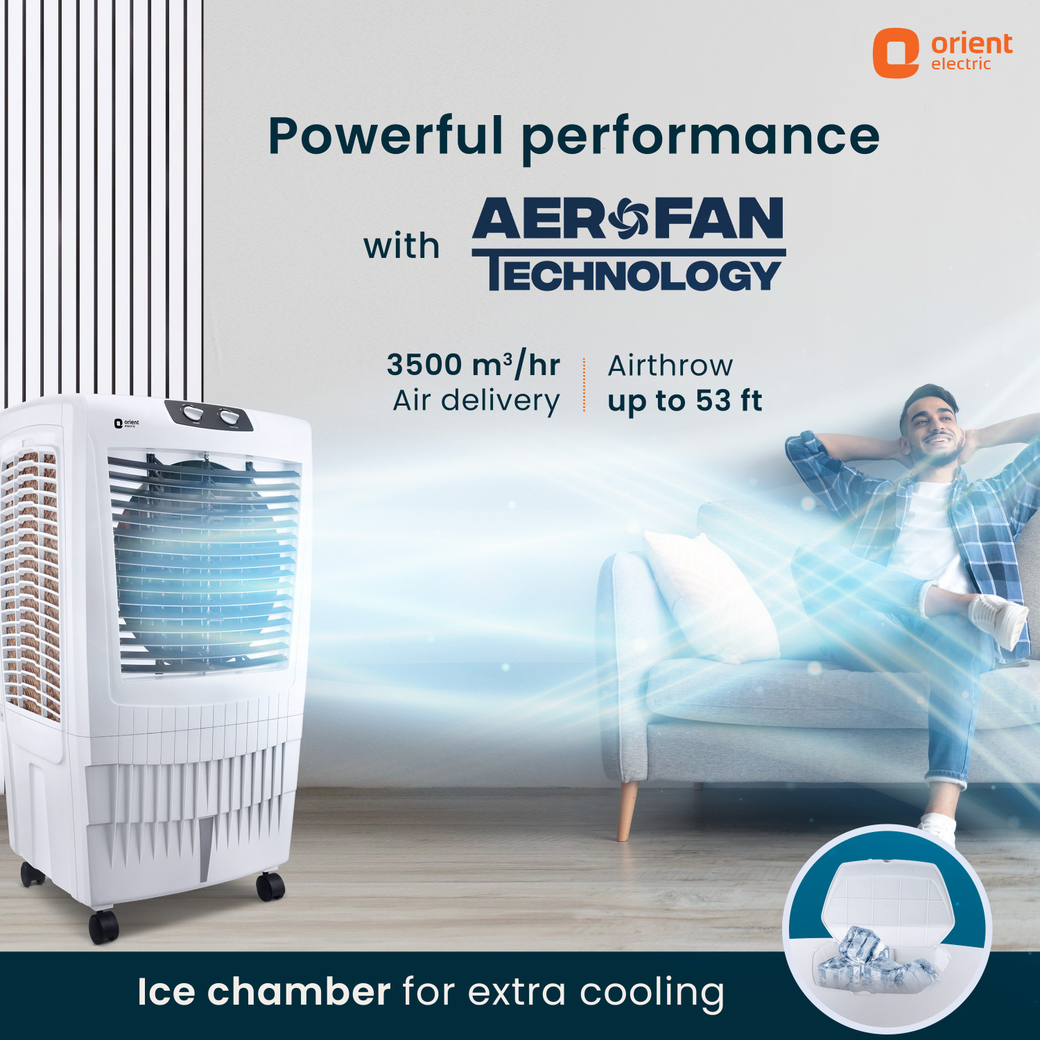 Image of Orient Electric 85 L Desert Air Cooler with Ice Chamber, Aerofan technology,Densenest Honeycomb design