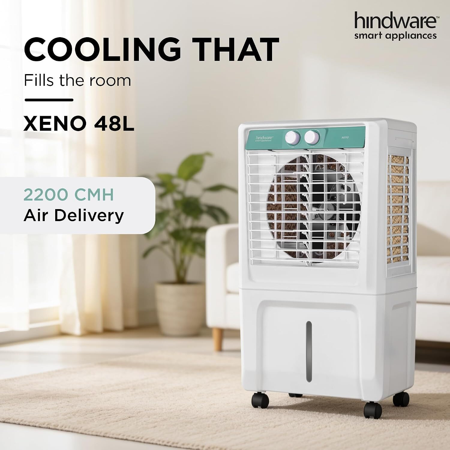 Image of Hindware 48 L Room /Personal Air Cooler (White & Teal, Xeno)