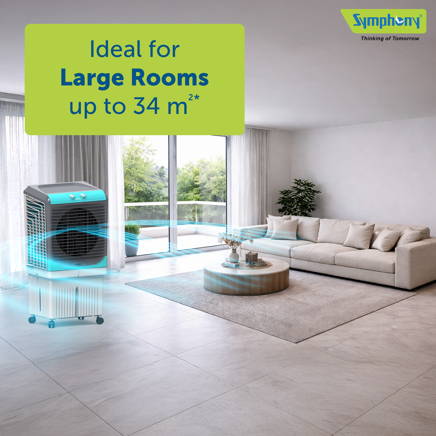 Image of Symphony 91 L Desert Air Cooler with 3 side Honeycomb Cooling Pad CFD Technology Inverter Compatible