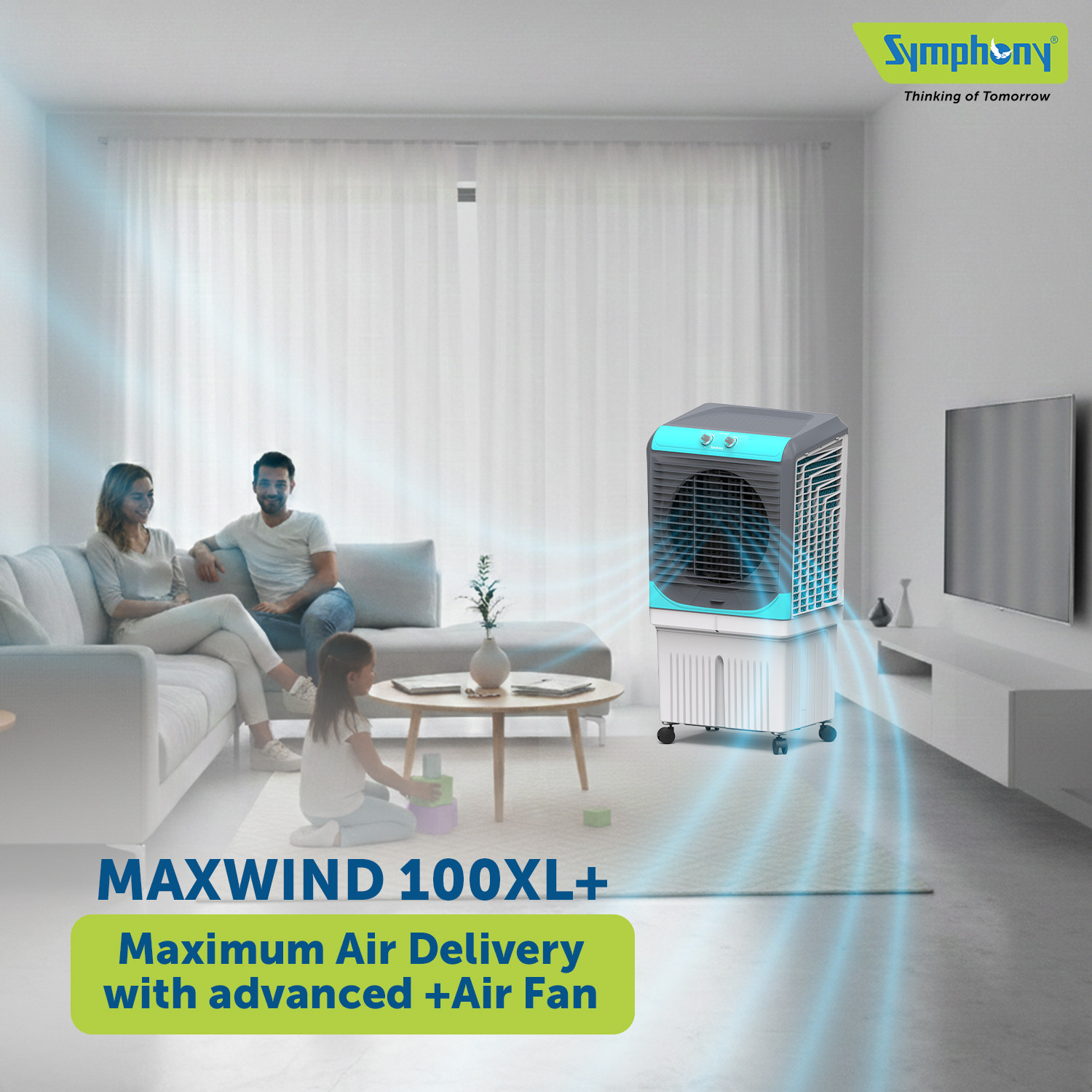 Image of Symphony 91 L Desert Air Cooler with 3 side Honeycomb Cooling Pad CFD Technology Inverter Compatible