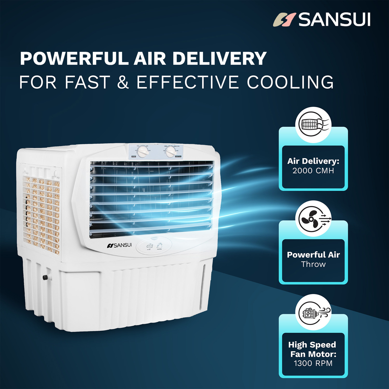 Image of Sansui 55 L Window Air Cooler High Grade Honeycomb design, Large Tank