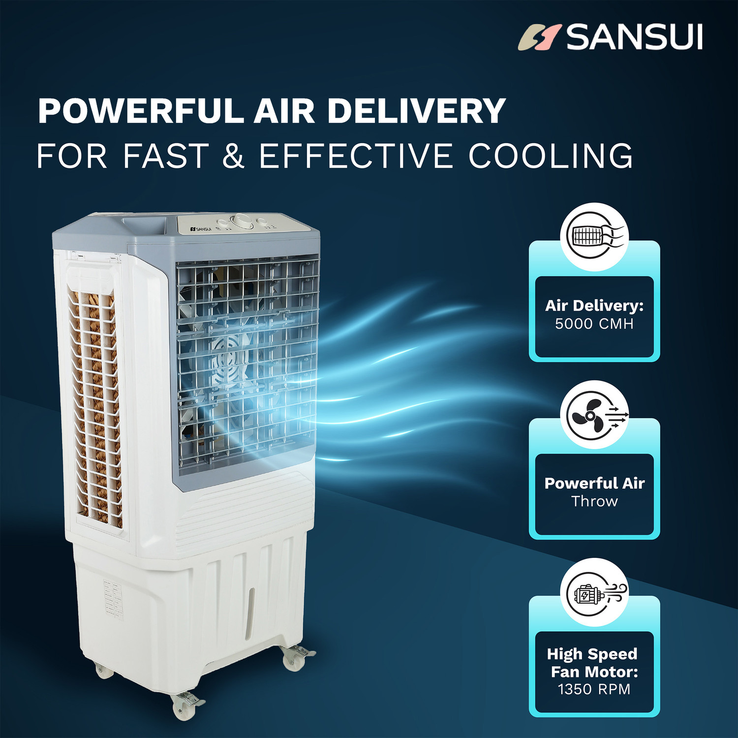 Image of Sansui 80 L Desert Air Cooler PowerFul Air Throw, Low Power Consumption