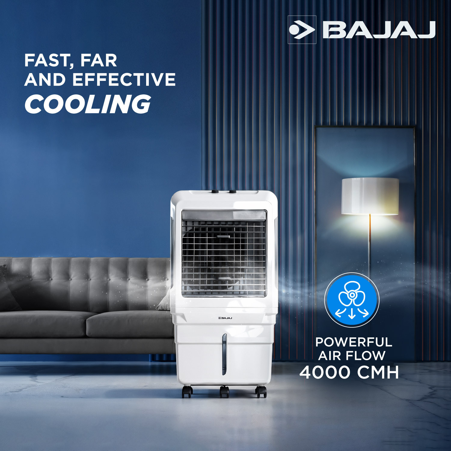 Image of BAJAJ 85 L Desert Air Cooler High Air Delivery Turbo Fan Technology 3-Side Honeycomb Cooling Inverter Compatible