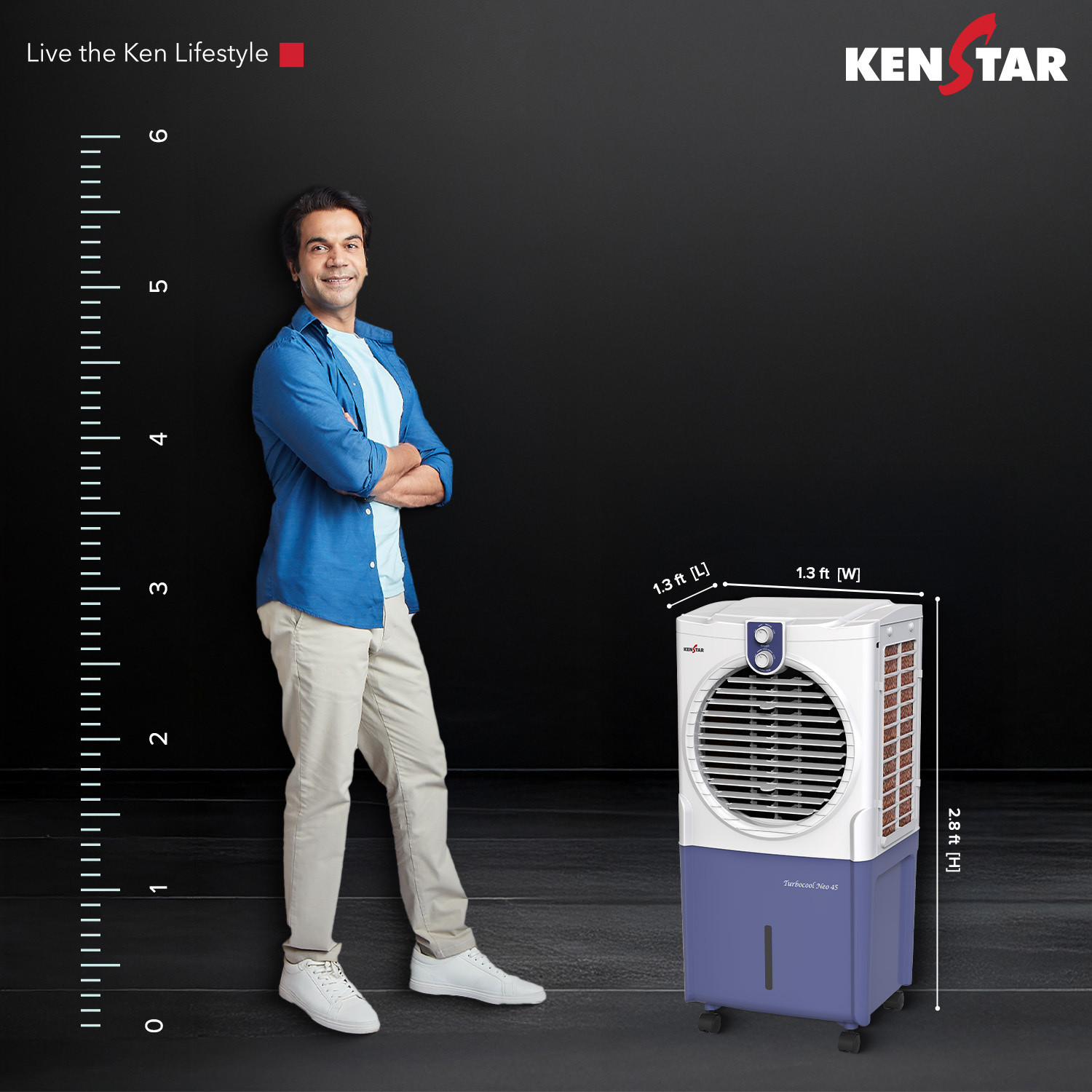 Image of Kenstar 45 L Room /Personal Air Cooler Honeycomb Pads, Anti-Bacterial Protection, Inverter Compatible, 5 Star BEE Rating