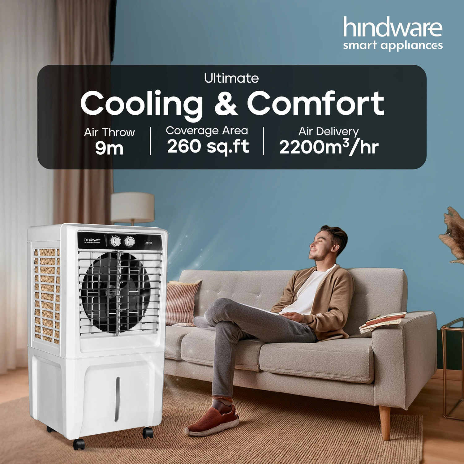 Image of Hindware Smart Appliances 55 L Room /Personal Air Cooler Anti-Bacterial Protection, Inverter Compatible