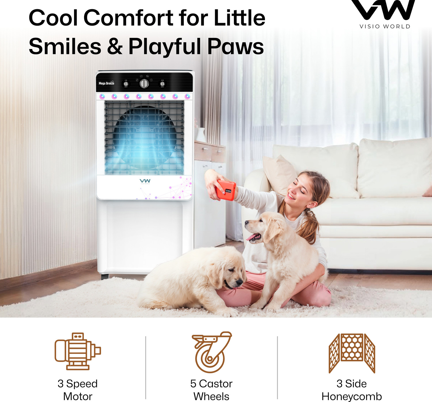 Image of VW 100 L Desert Air Cooler With Ambient Lights and 3 side Honeycomb
