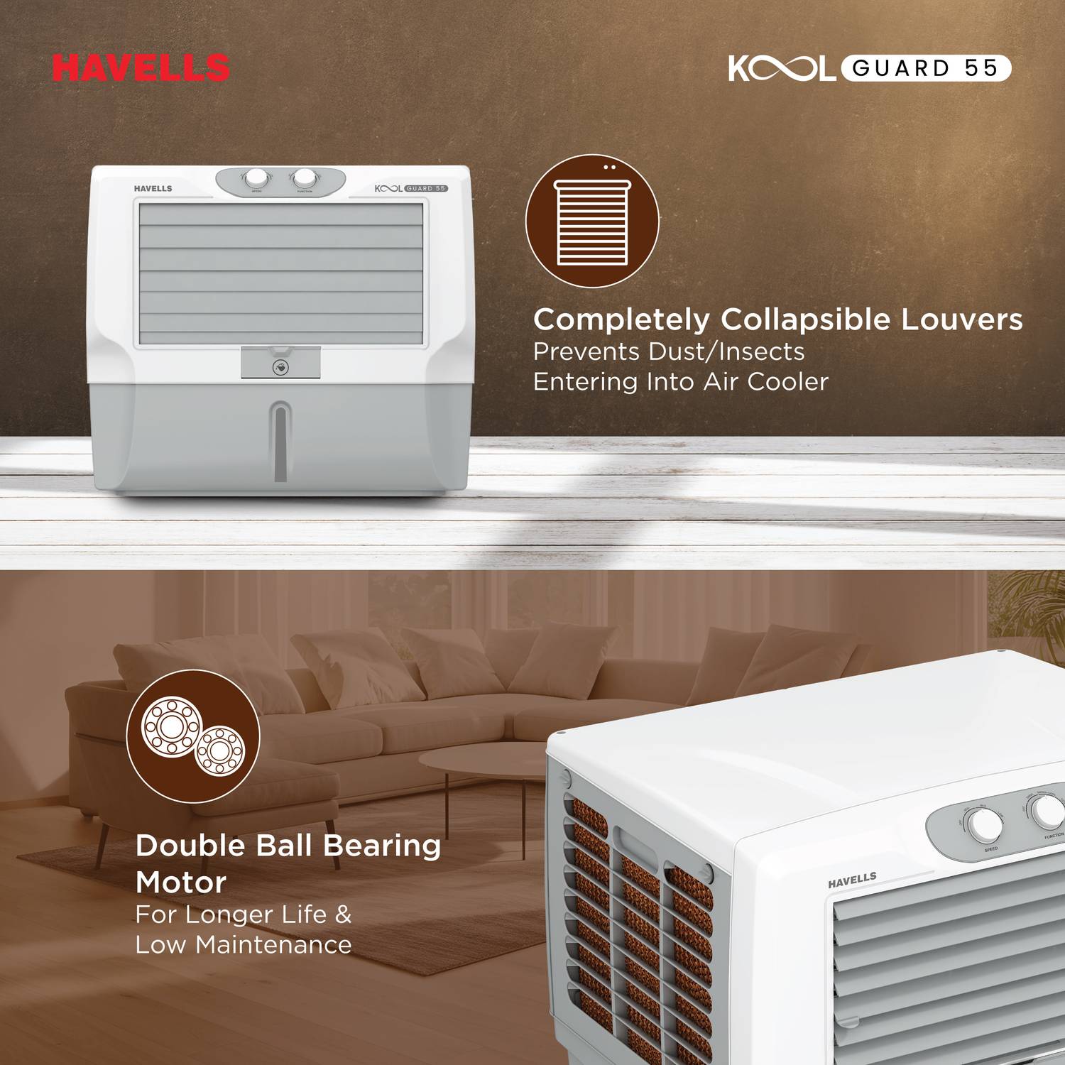 HAVELLS 55 L Desert Air Cooler (White, Grey, KoolGuard 55 L Windo... more