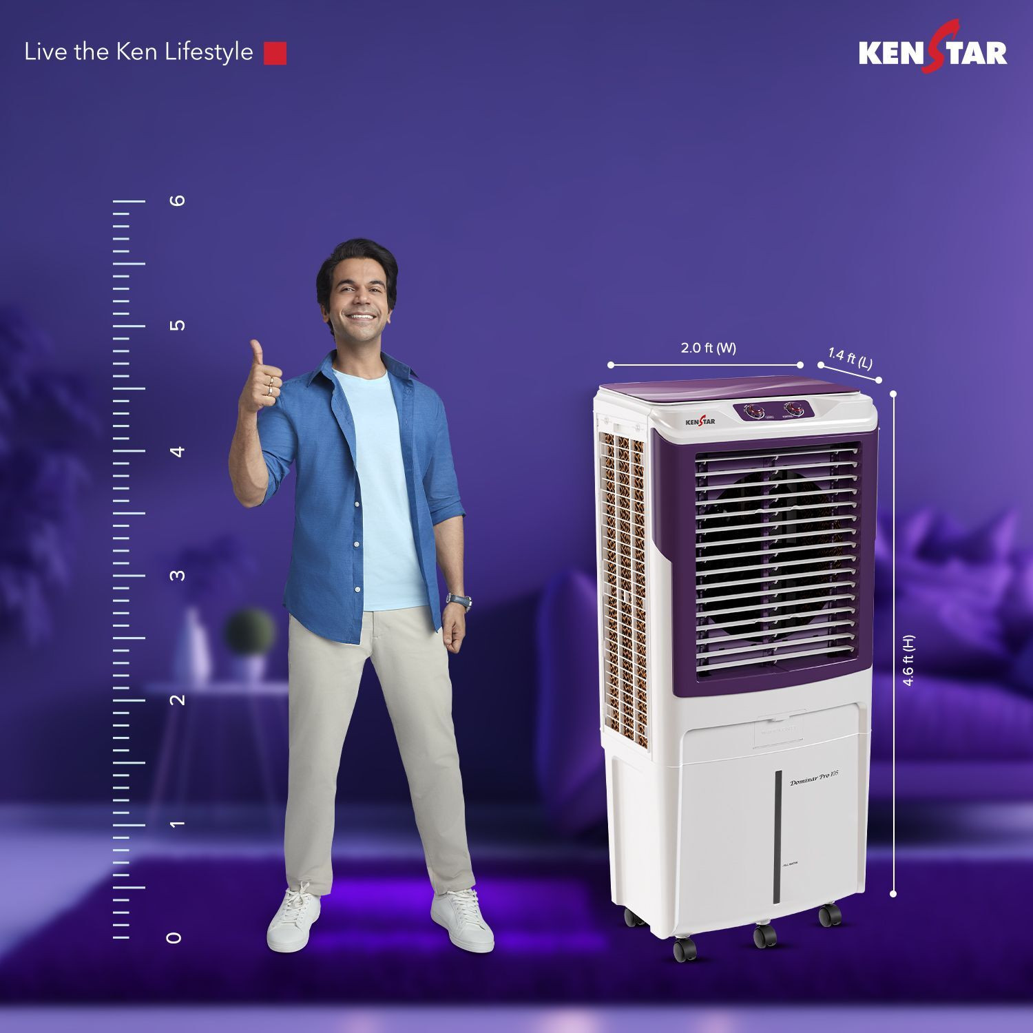 Image of Kenstar 105 L Desert Air Cooler Honeycomb Pads, Anti-Bacterial Protection, Inverter Compatible, Collapsible Louver, 5 Star BEE Rating