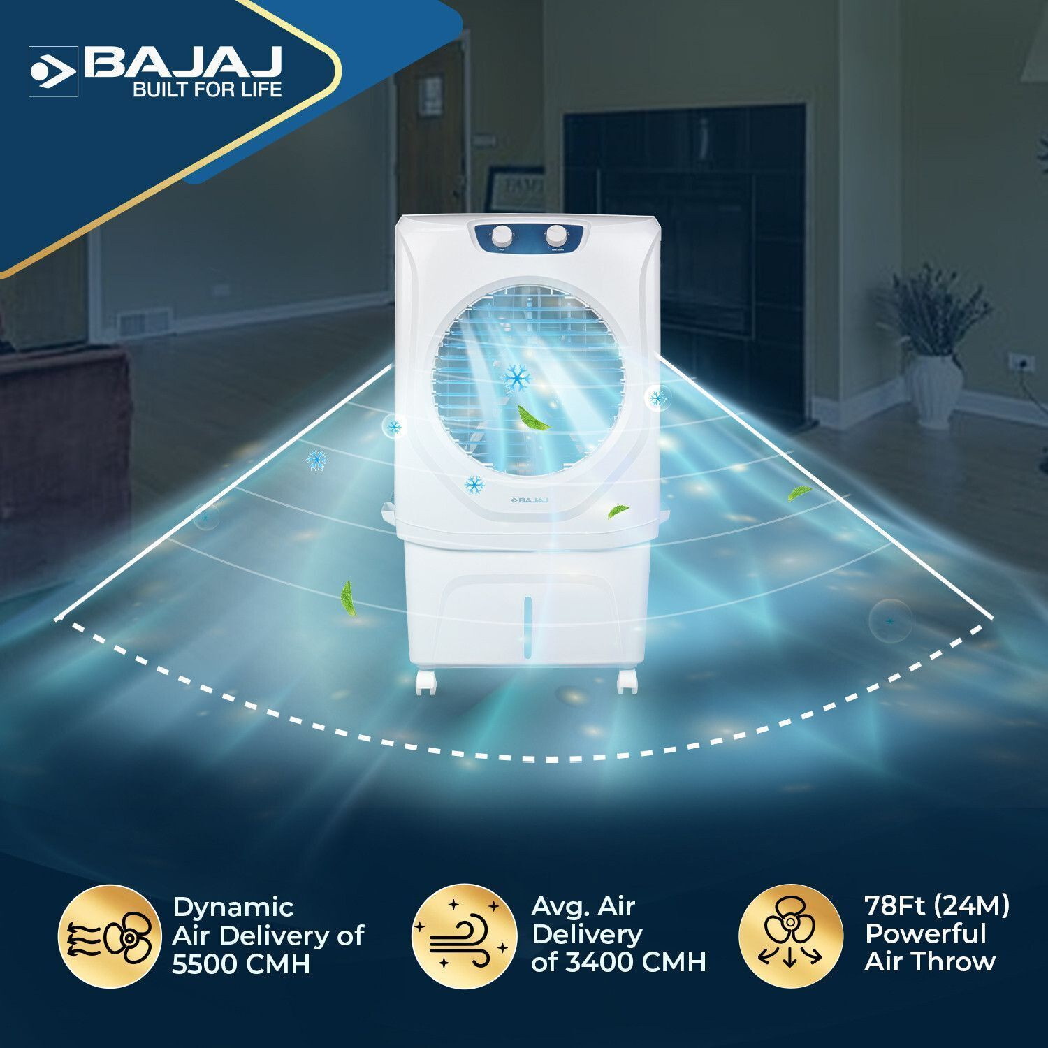 Image of BAJAJ 70 L Desert Air Cooler Dual Side Water Inlet 80Ft Air Throw Ice Chamber Inverter Compatible