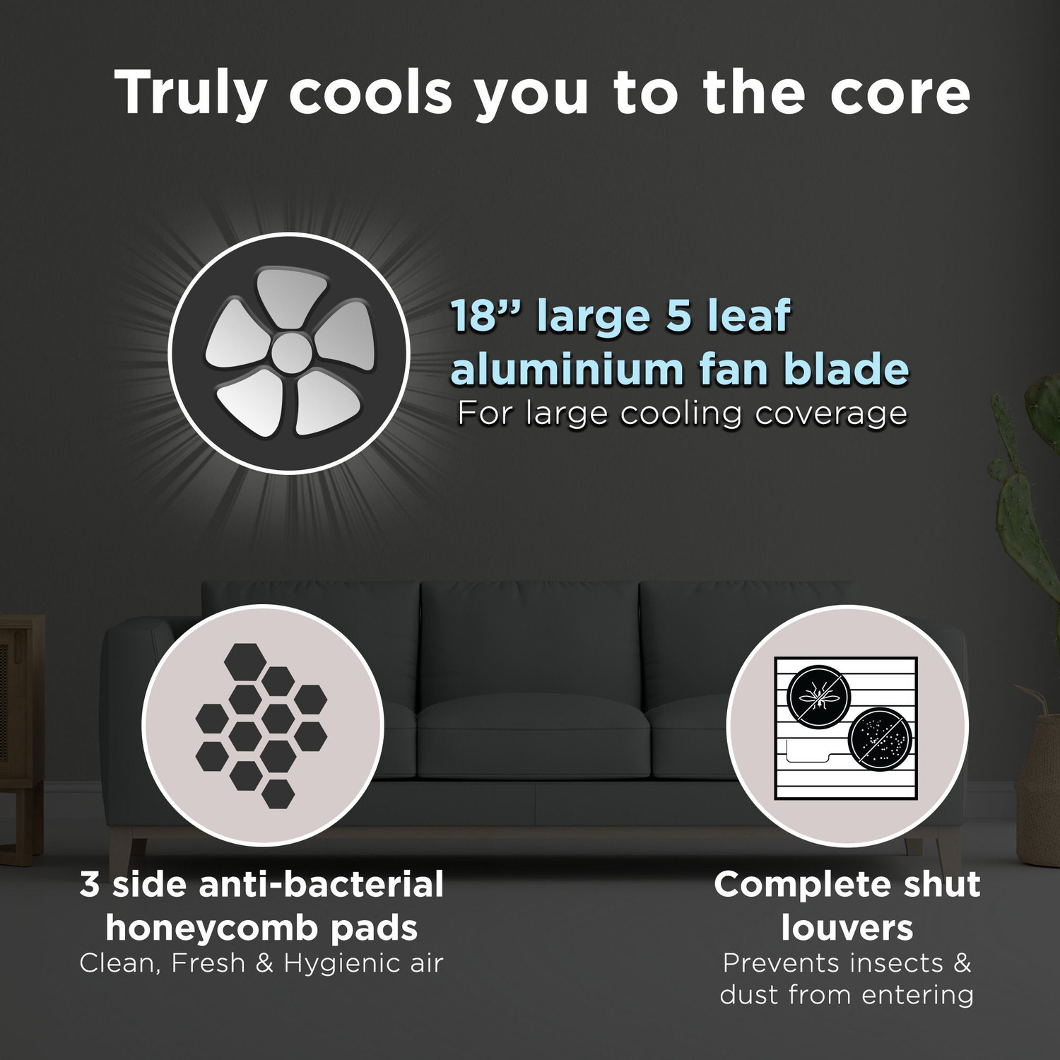 Image of Hindware Smart Appliances 117 L Desert Air Cooler Anti-Bacterial Protection, Inverter Compatible