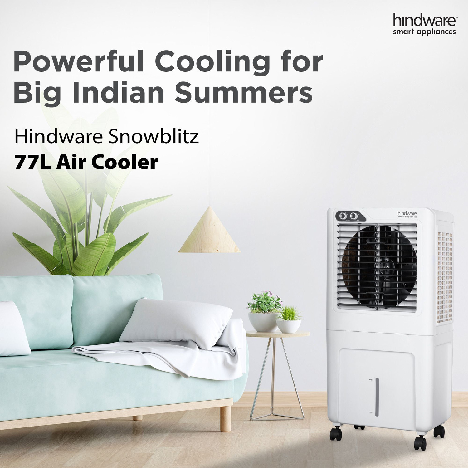 Image of Hindware Smart Appliances 77 L Desert Air Cooler Anti-Bacterial Protection, Inverter Compatible