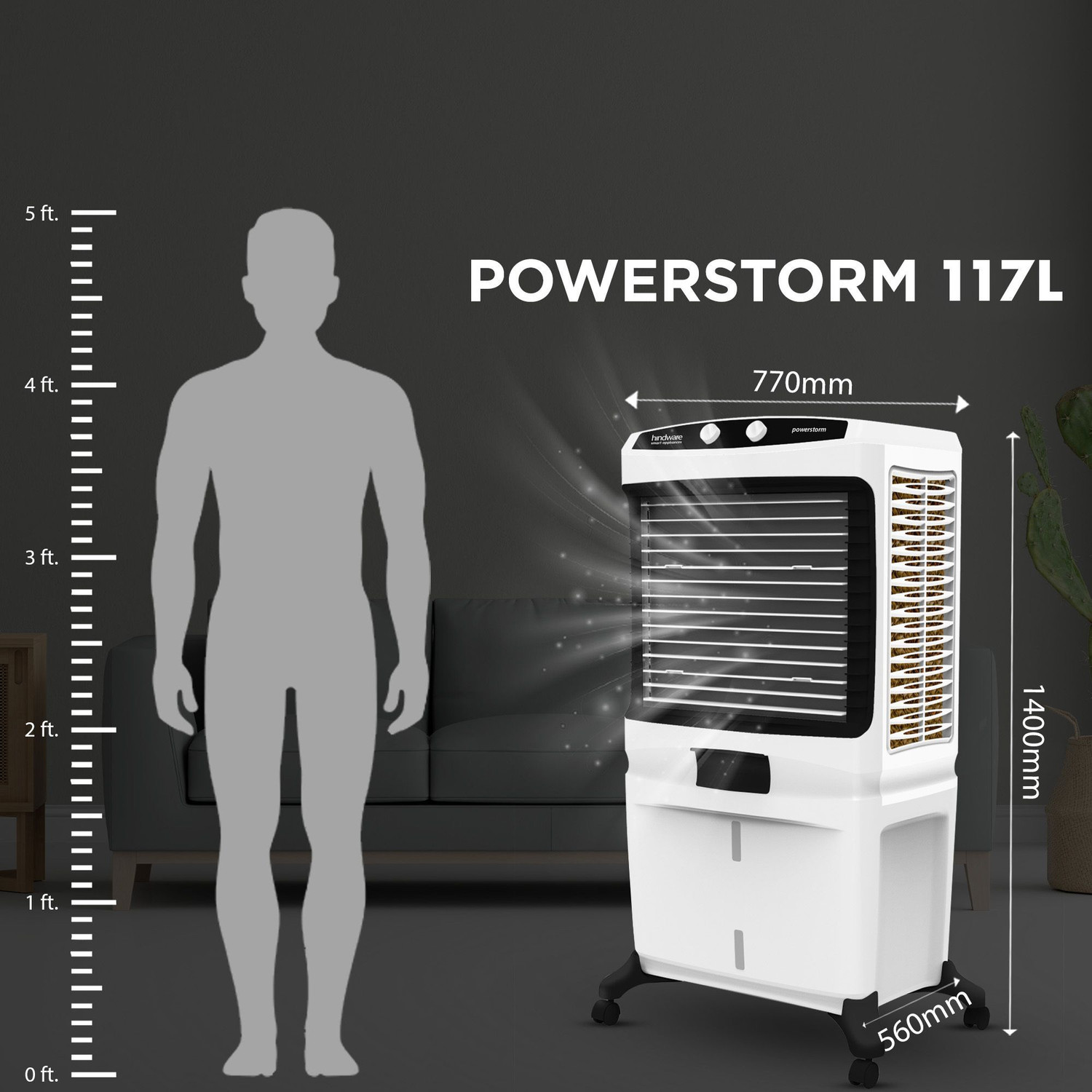 Image of Hindware Smart Appliances 117 L Desert Air Cooler Anti-Bacterial Protection, Inverter Compatible