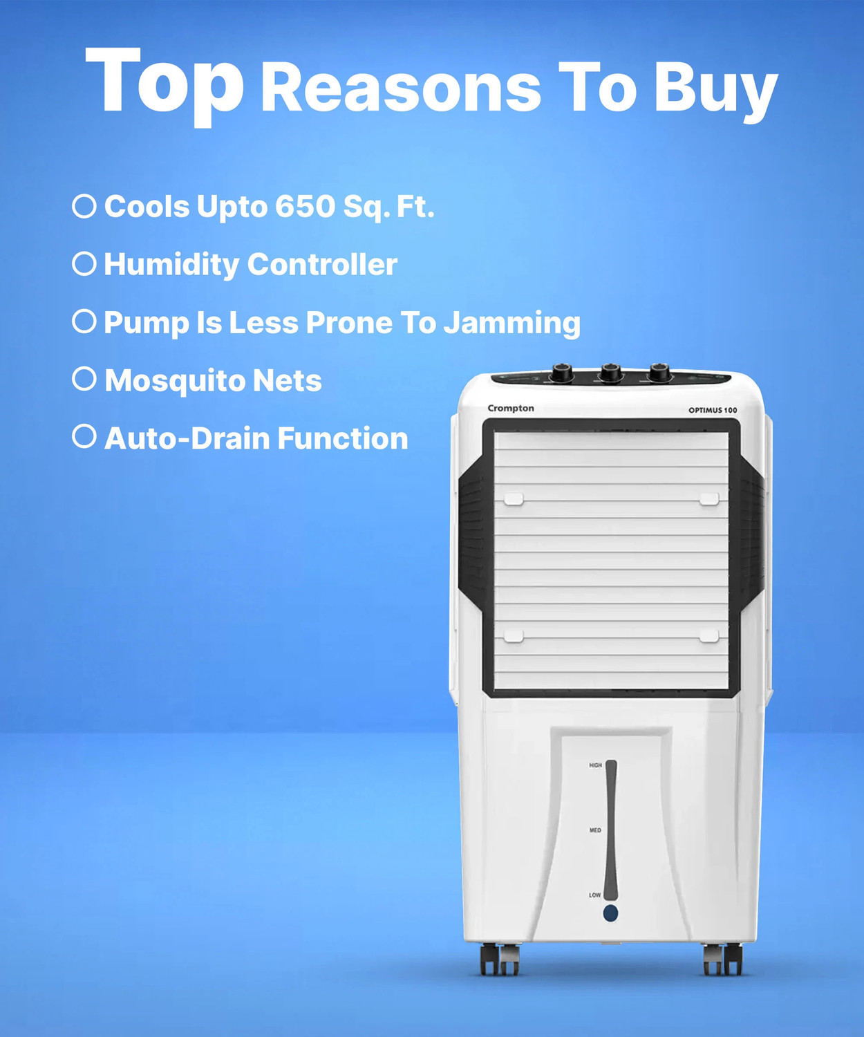 Image of Crompton 100 L Desert Air Cooler with Motor Overload Protection, Auto-drain