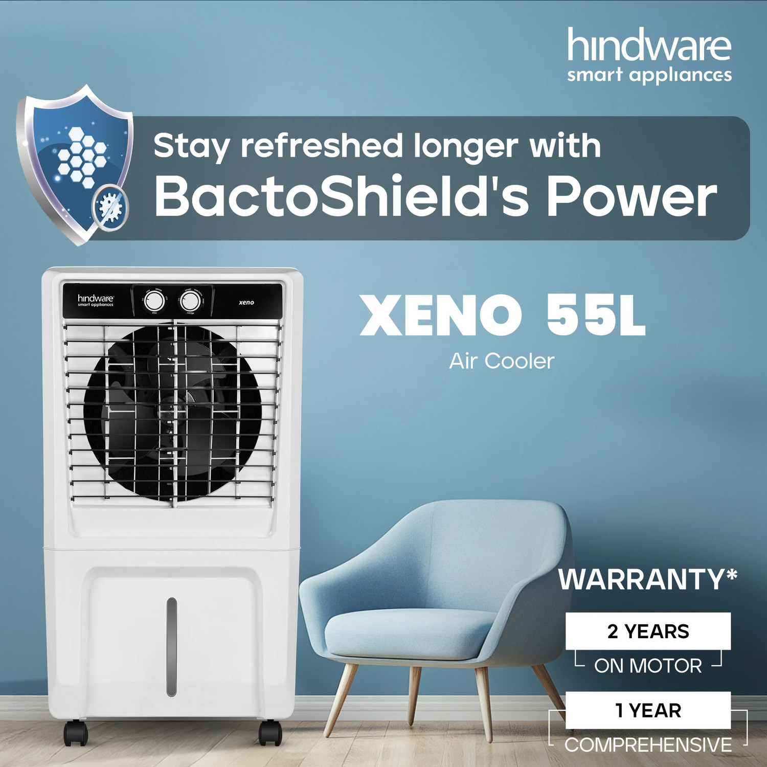 Image of Hindware Smart Appliances 55 L Room /Personal Air Cooler Anti-Bacterial Protection, Inverter Compatible