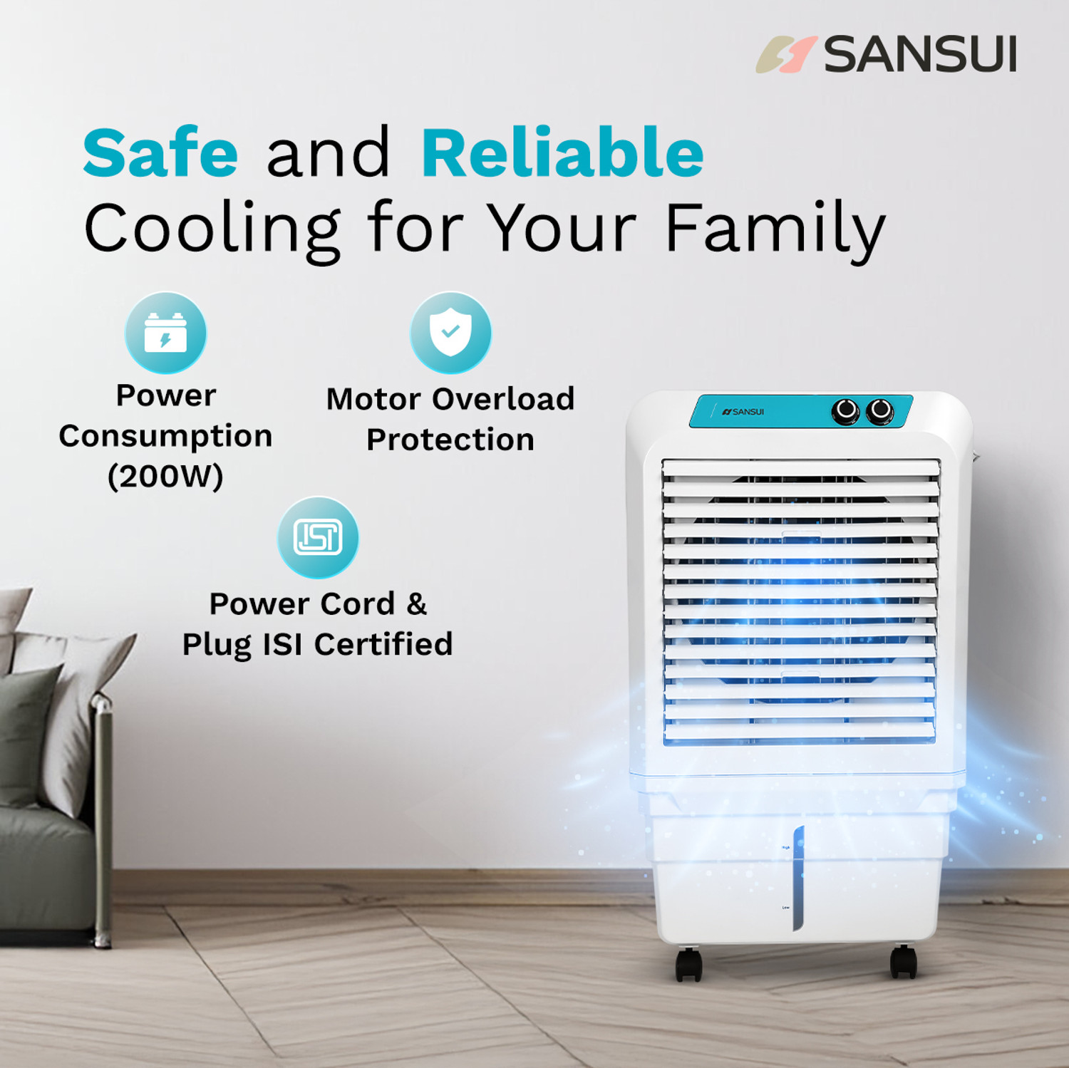 Image of Sansui 105 L Desert Air Cooler Honeycomb Cooling Pads, Ice Chamber, Large Tank