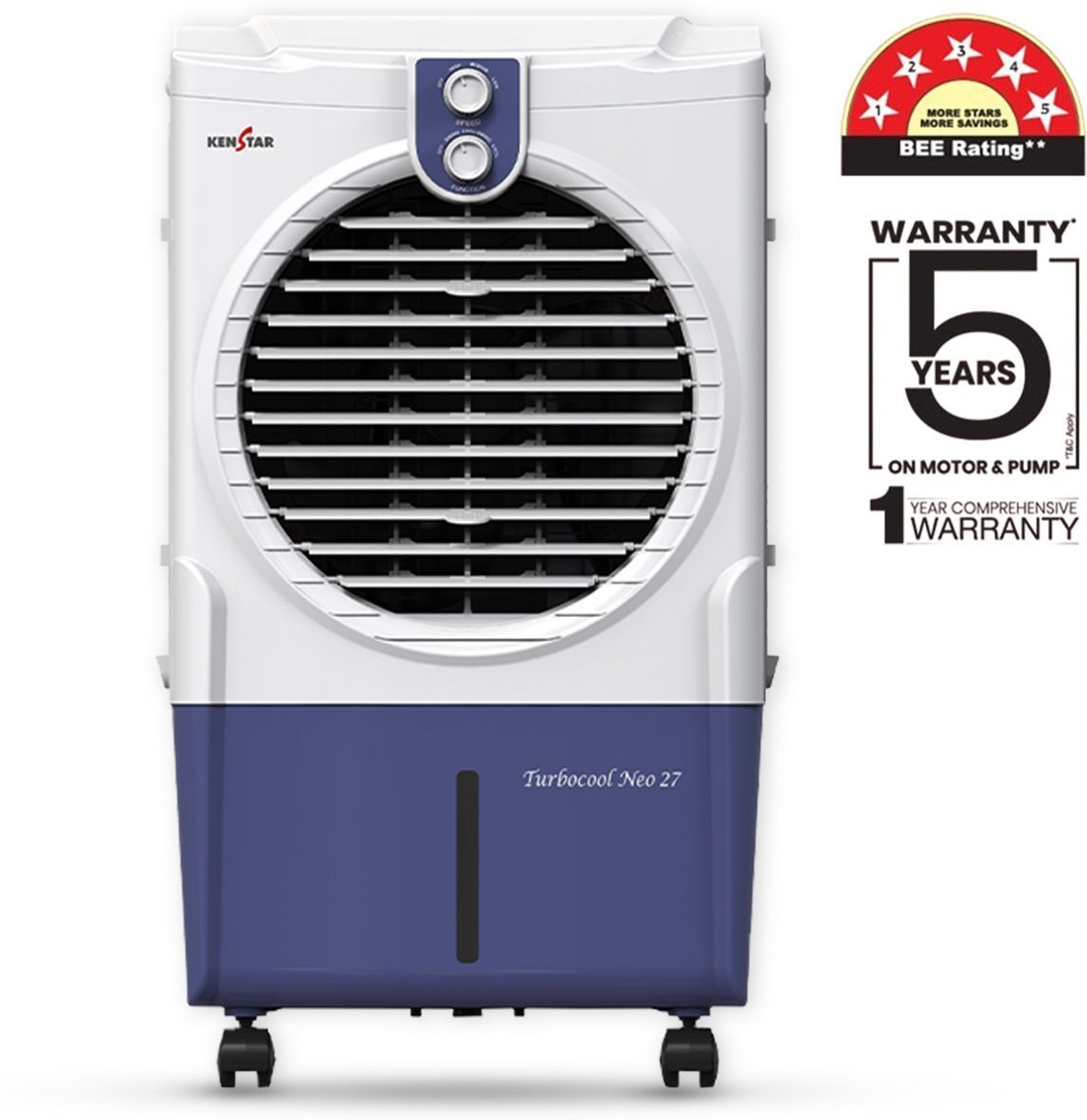 Image of Kenstar 25.5 L Room /Personal Air Cooler Honeycomb Pads, Anti-Bacterial Protection, Inverter Compatible, 5 Star BEE Rating