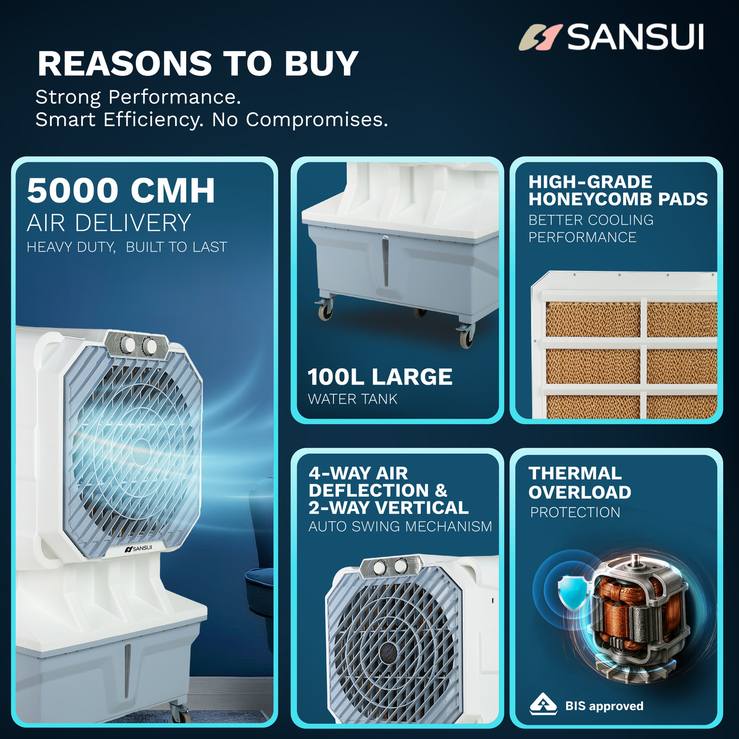 Image of Sansui 100 L Desert Air Cooler High Grade Honeycomb design, BIS Approved