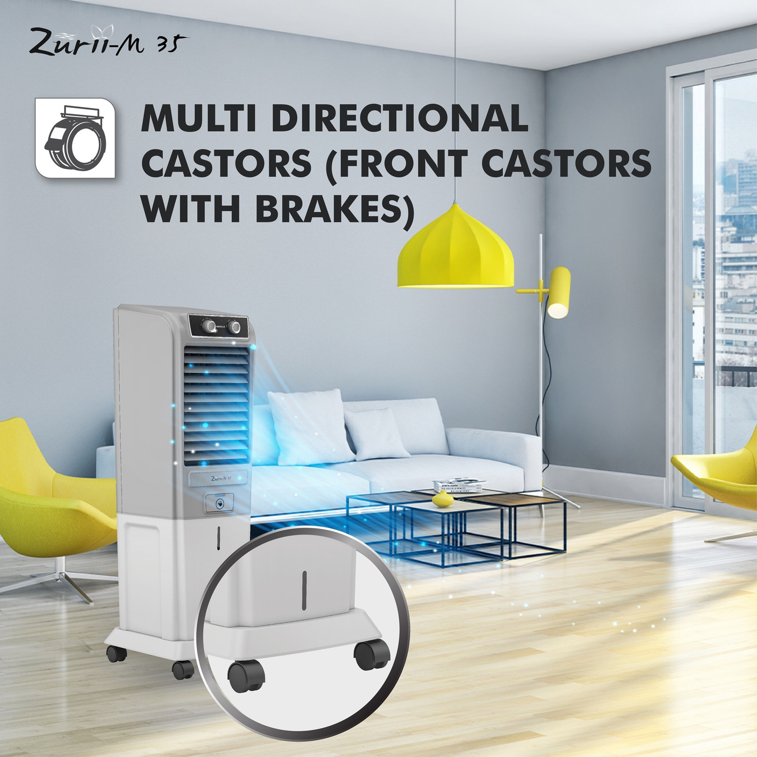 Image of HAVELLS 35 L Tower Air Cooler (Grey - Light Grey, Zurii-M 35)