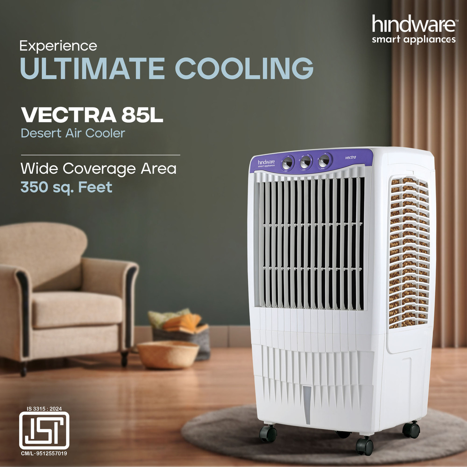 Image of Hindware Smart Appliances 85 L Desert Air Cooler Anti-Bacterial Protection, Inverter Compatible