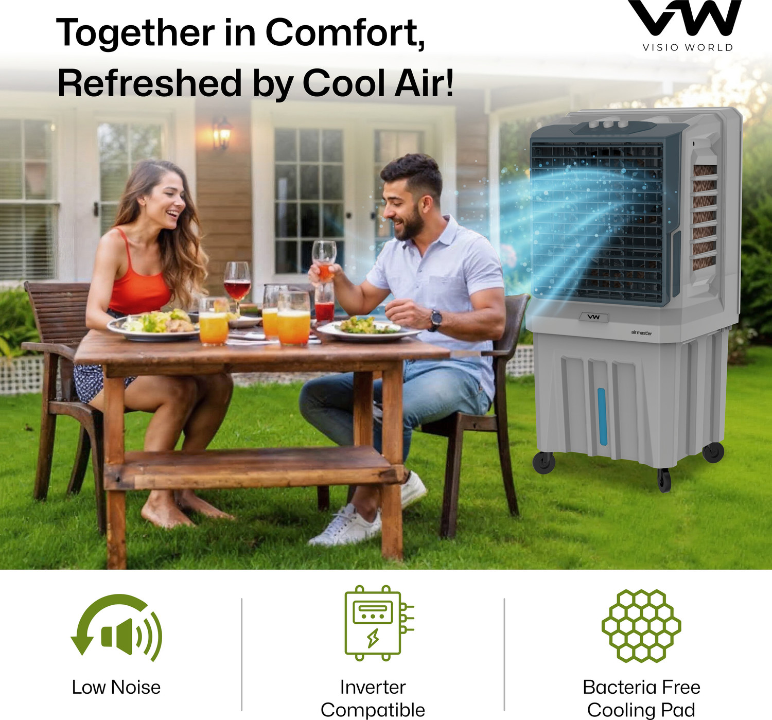 Image of VW 100 L Desert Air Cooler With 3 side Honeycomb, Bacteria Free Cooling Pad Technology, Inverter Compatible