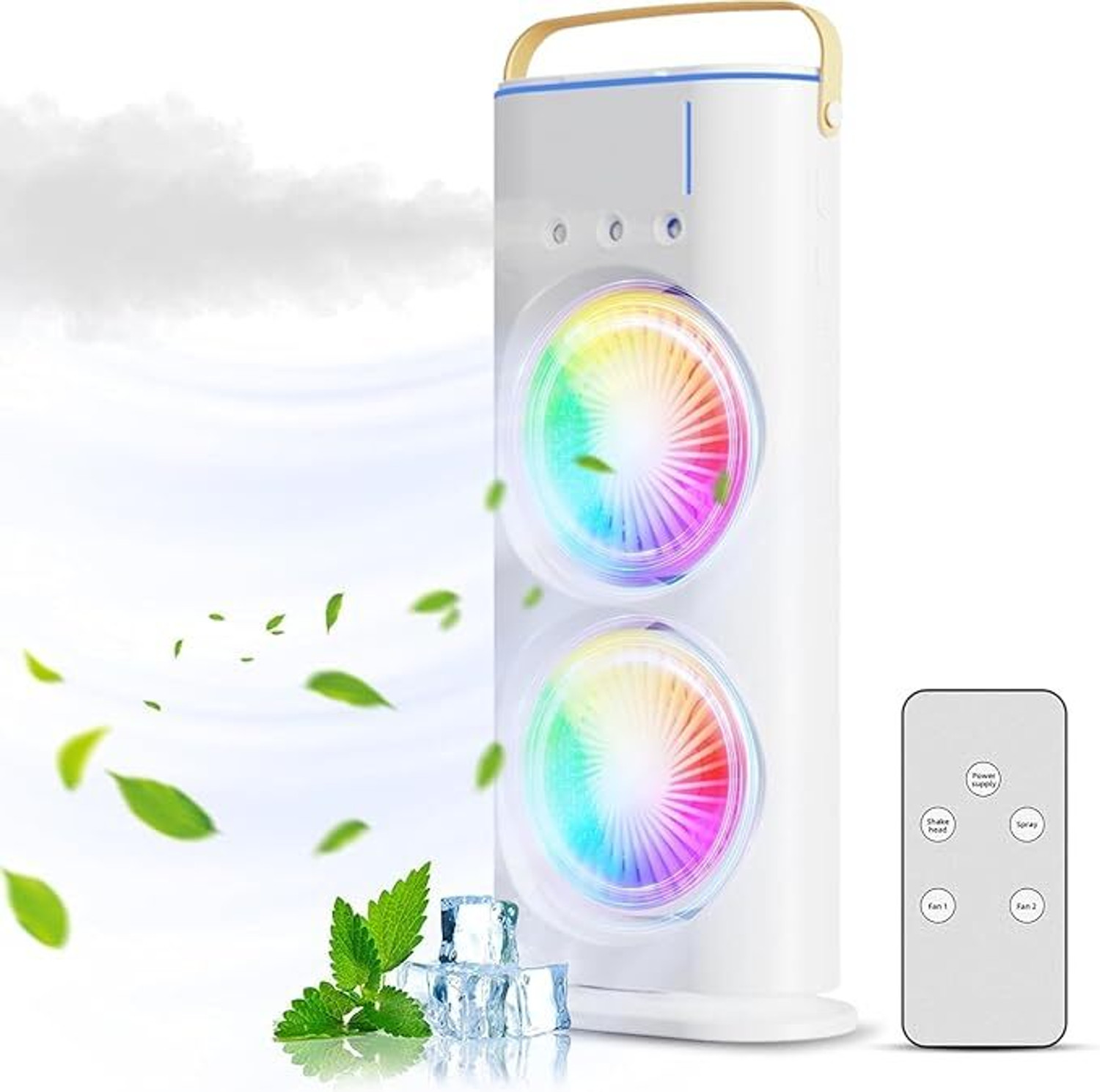 Image of Hevats LED Light, Personal Table Fan, Evaporative Air Cooler, Humidifier Fan for Office Double Sided Cooling Fan - USB Portable Mist Fan with Dual Heads USB Air Cooler
