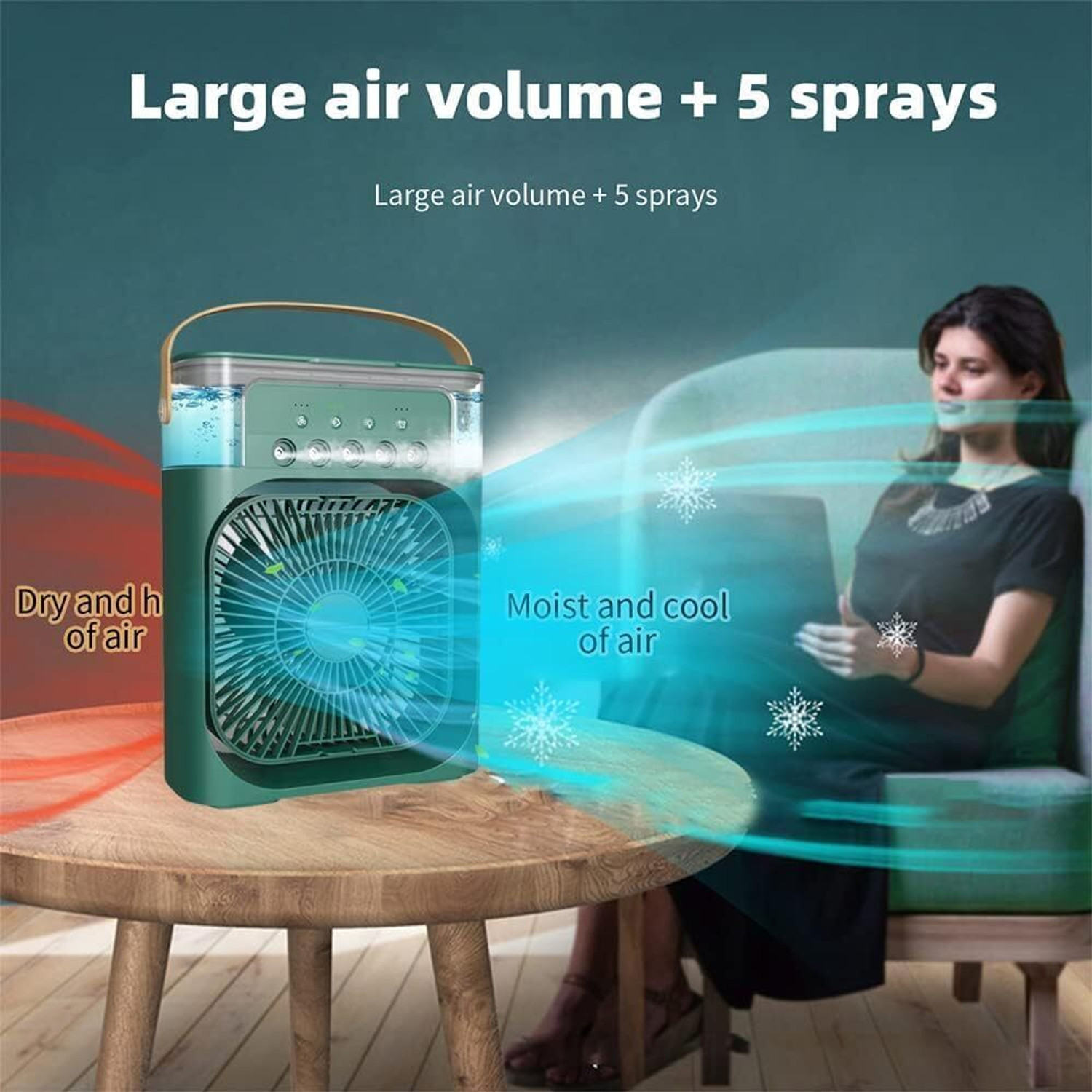 Image of Lipzie Mini Personal Air Cooler - USB Rechargeable Portable AC Fan with 3 Spray Modes USB Fan