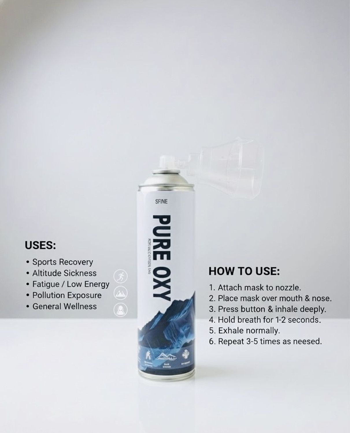 Image of Sfine PURE OXY Portable oxygen can instant relief pack of 2 Portable Oxygen Can